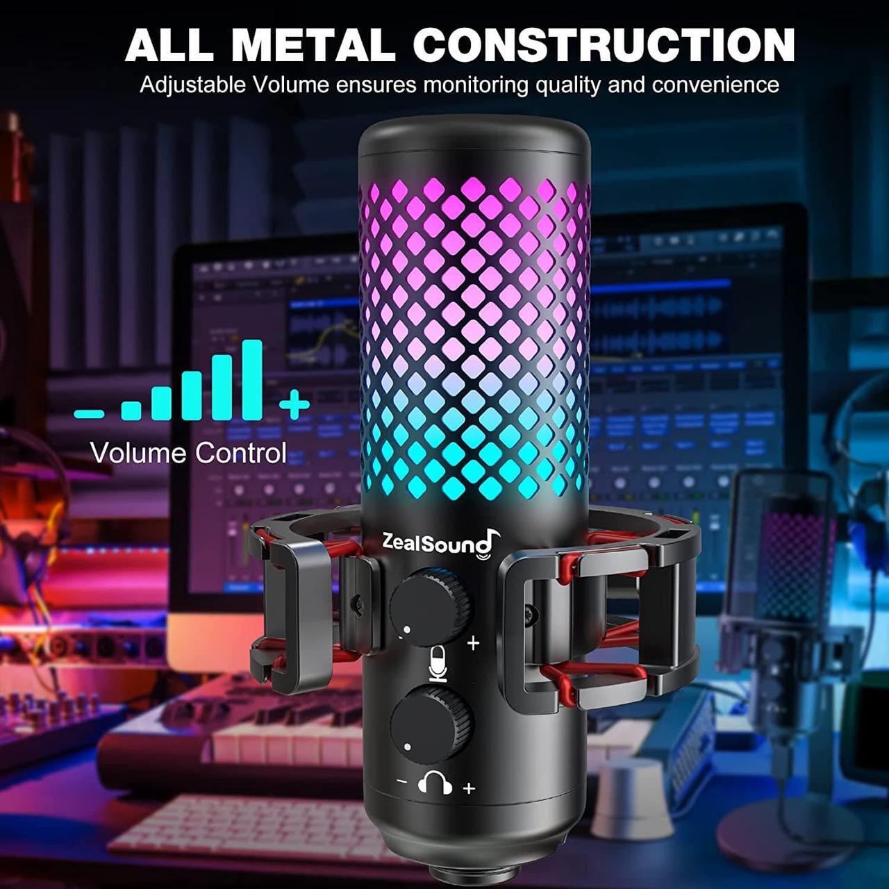 Alt view image 3 of 7 - ZealSound USB Microphone for iPhone iPad Phone PC,RGB Gaming Microphone with Full Metal,Mute,Pop Filter,Gain for Podcasting,Streaming,YouTube,Voice Over