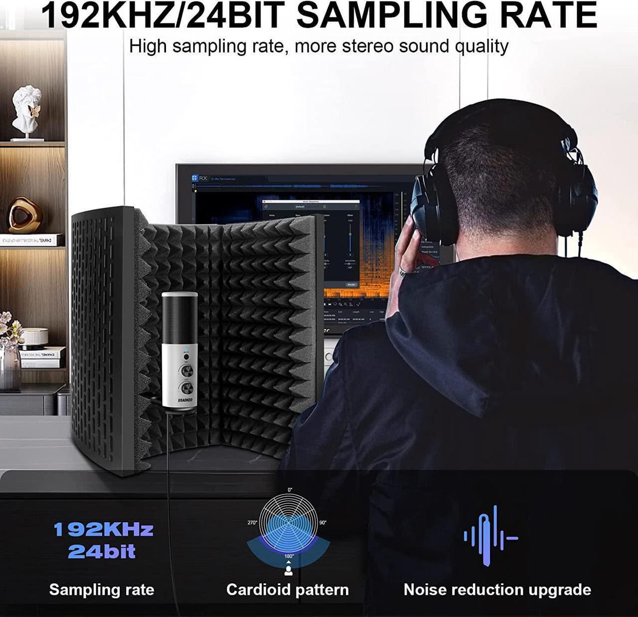 Alt view image 5 of 7 - USB Condenser Microphone, 192kHZ/24bit Professional PC Streaming Podcast Cardioid Microphone Kit with Boom Arm, Shock Mount, Pop Filter, for Recording, Gaming, YouTube,Meeting, Discord