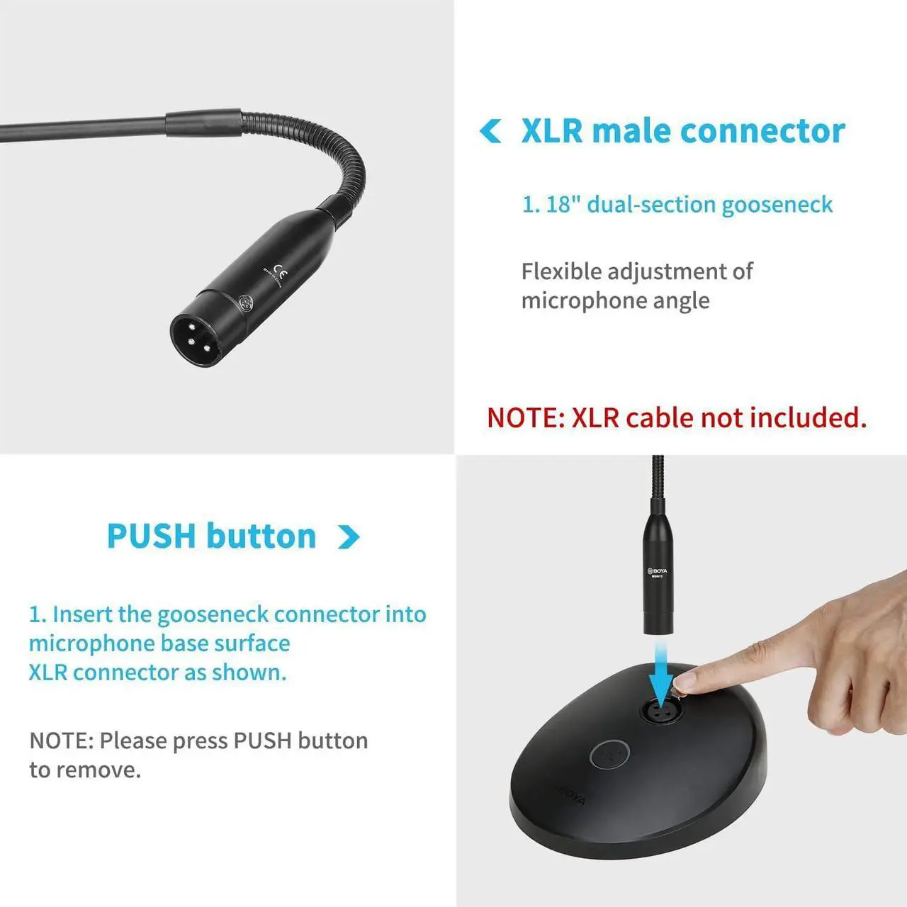 Alt view image 4 of 7 - Desktop Gooseneck Condenser Microphone 18" Podium Microphones with Base LED Indicator XLR Mic for Meetings Video Conferences Streaming Lectures BY-GM18CB
