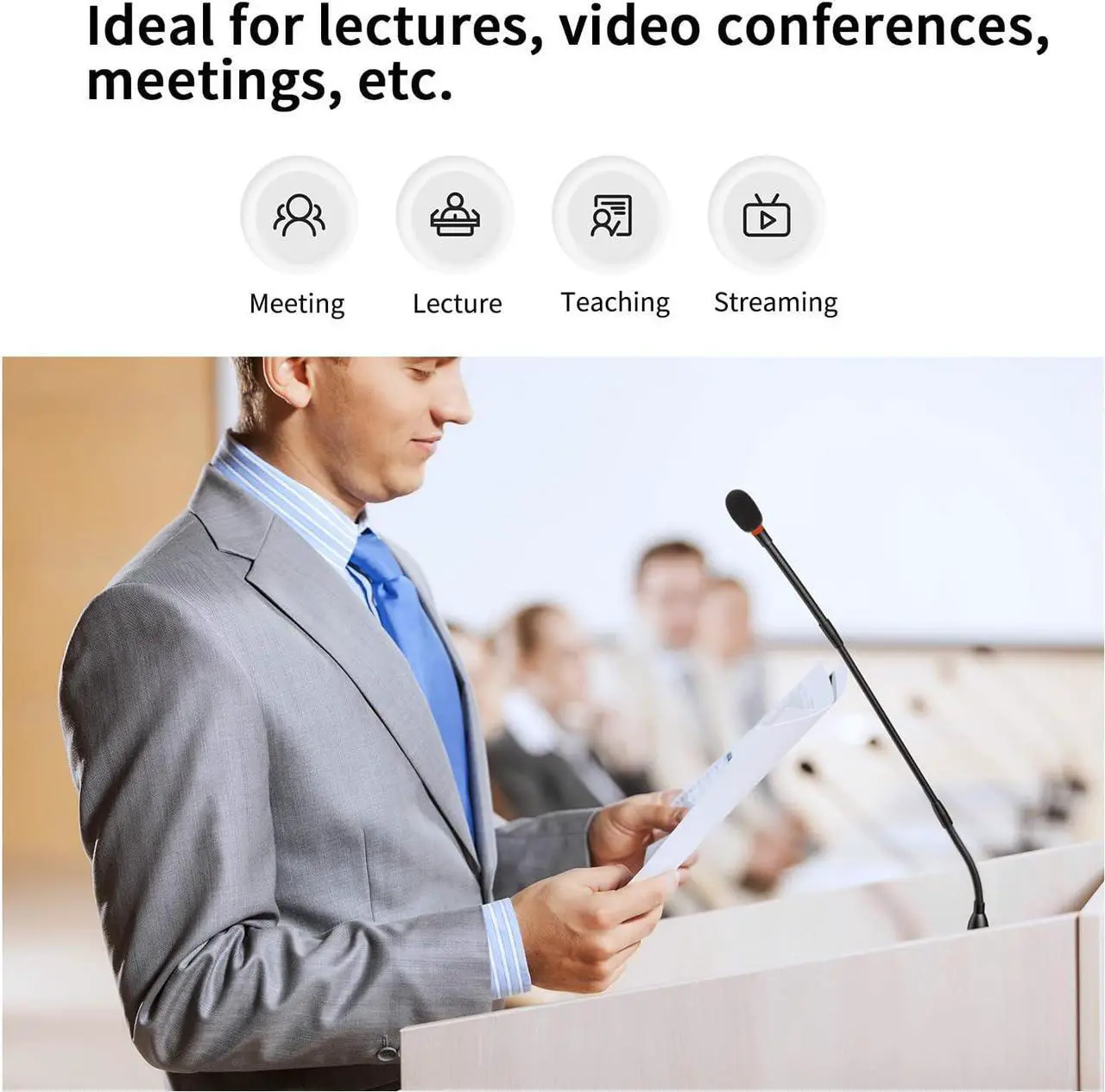 Alt view image 6 of 7 - Desktop Gooseneck Condenser Microphone 18" Podium Microphones with Base LED Indicator XLR Mic for Meetings Video Conferences Streaming Lectures BY-GM18CB