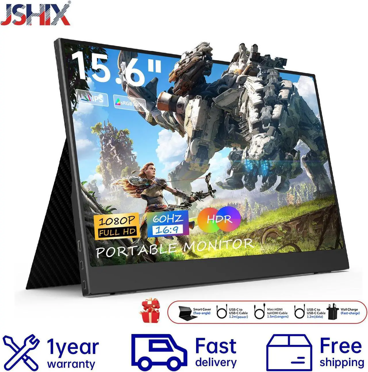 Alt view image 2 of 7 - JSHIX 15.6" inch Portable Monitor IPS FHD 1080P HDR monitor Portable Laptop with HDMI USB C Gaming Monitor Eye Care Computer second Display dual speakers black for Laptop PC Phone PS4 Xbox