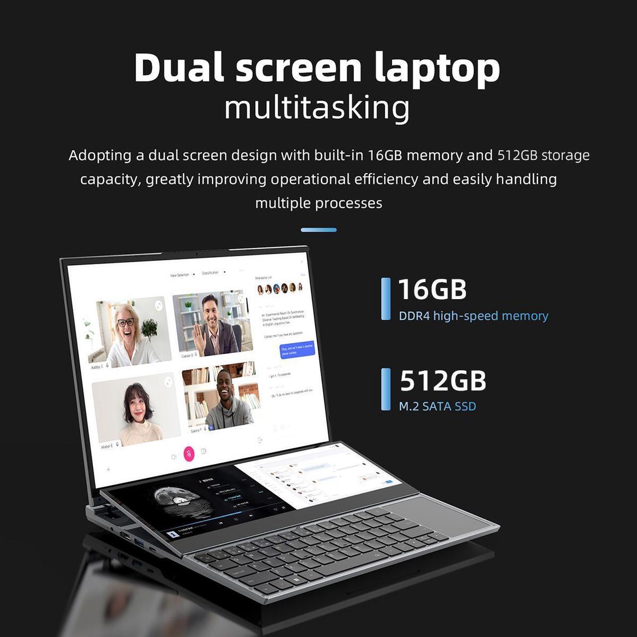 Alt view image 3 of 7 - JSHIX  Business Laptop Windows 11 Pro dual screen,main screen16" and 14"Touchscreen secondary screen Intel Core i7 10th Gen 10875H (2.50GHz) 16GB Memory 512GB PCIe SSD