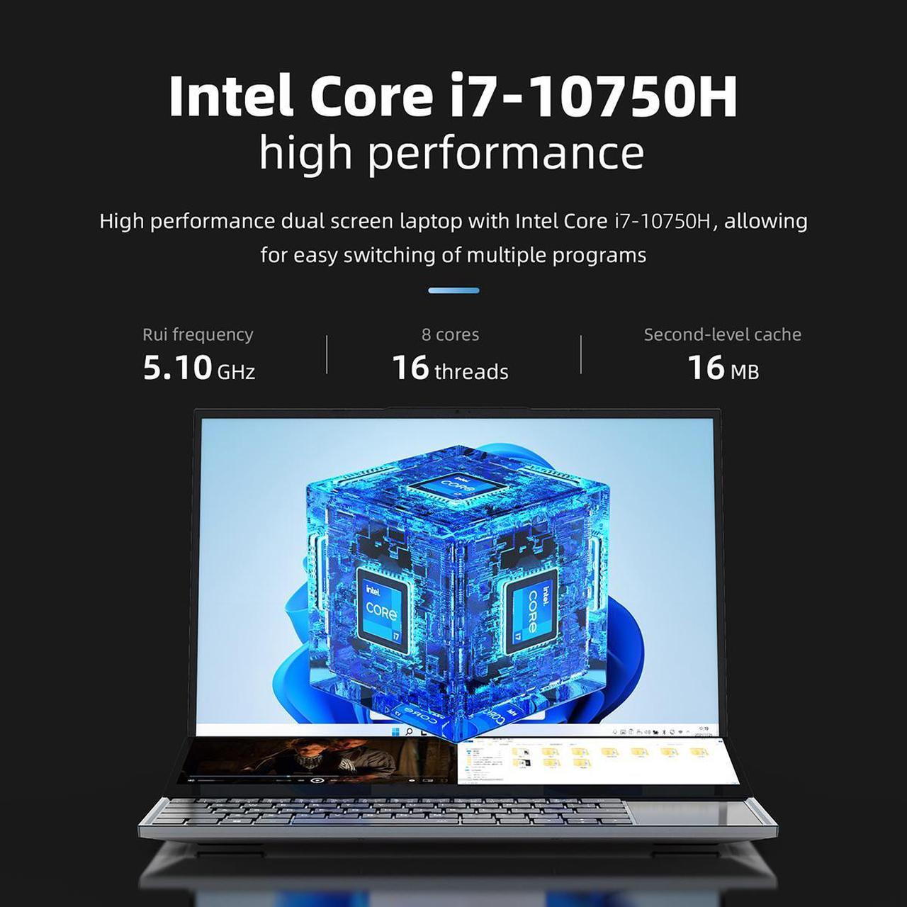 Alt view image 4 of 7 - JSHIX  Business Laptop Windows 11 Pro dual screen,main screen16" and 14"Touchscreen secondary screen Intel Core i7 10th Gen 10875H (2.50GHz) 16GB Memory 512GB PCIe SSD