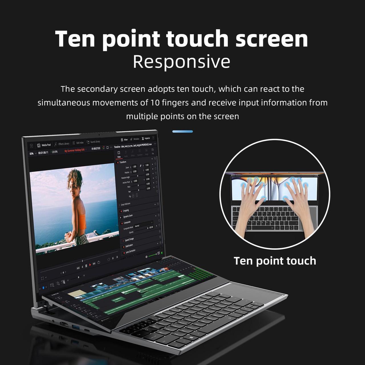 Alt view image 5 of 7 - JSHIX  Business Laptop Windows 11 Pro dual screen,main screen16" and 14"Touchscreen secondary screen Intel Core i7 10th Gen 10875H (2.50GHz) 16GB Memory 512GB PCIe SSD