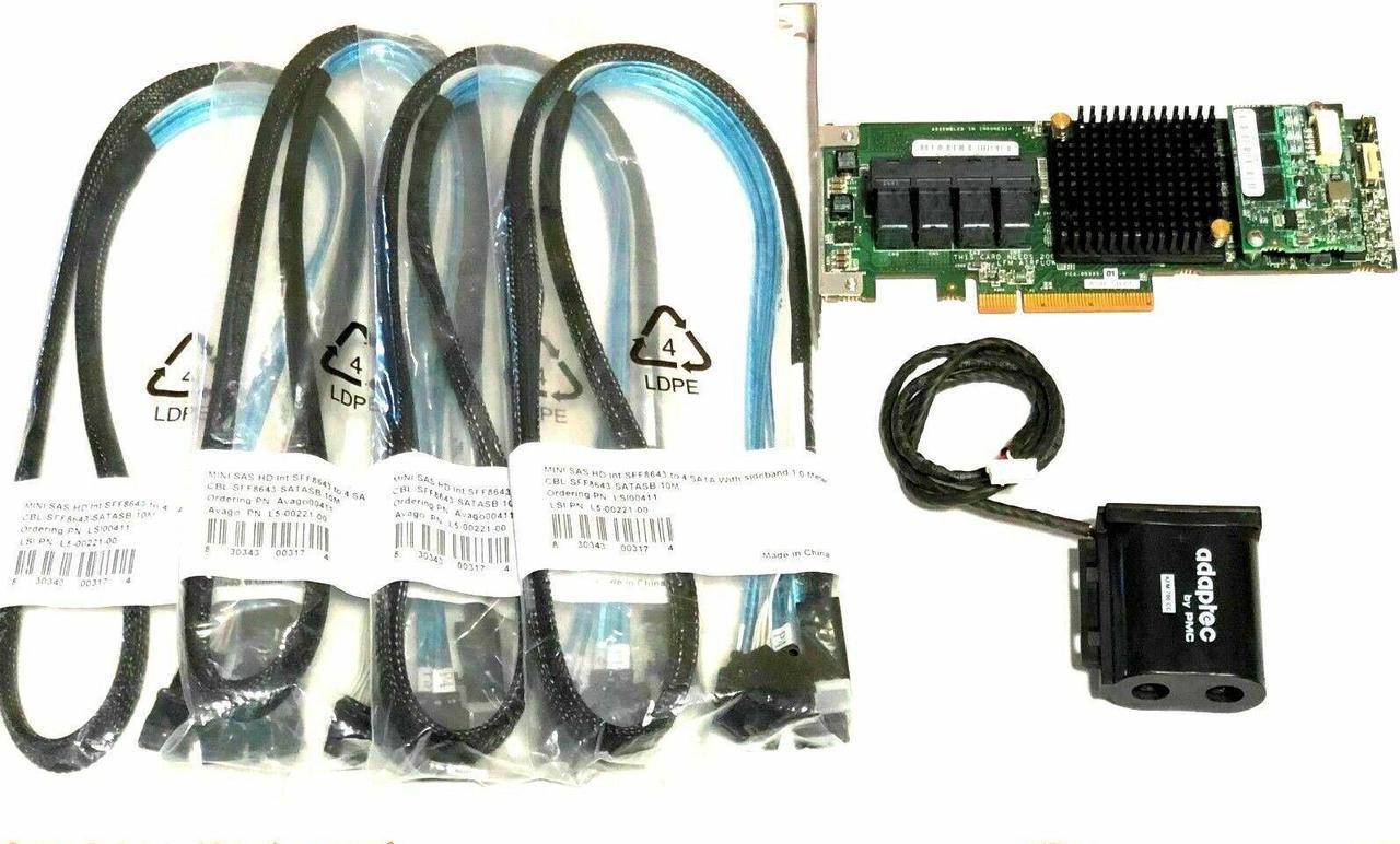 Adaptec ASR 71605 1GB 16Port PCIe Raid w/ Battery & 4x Cables SFF-8643 to SATA