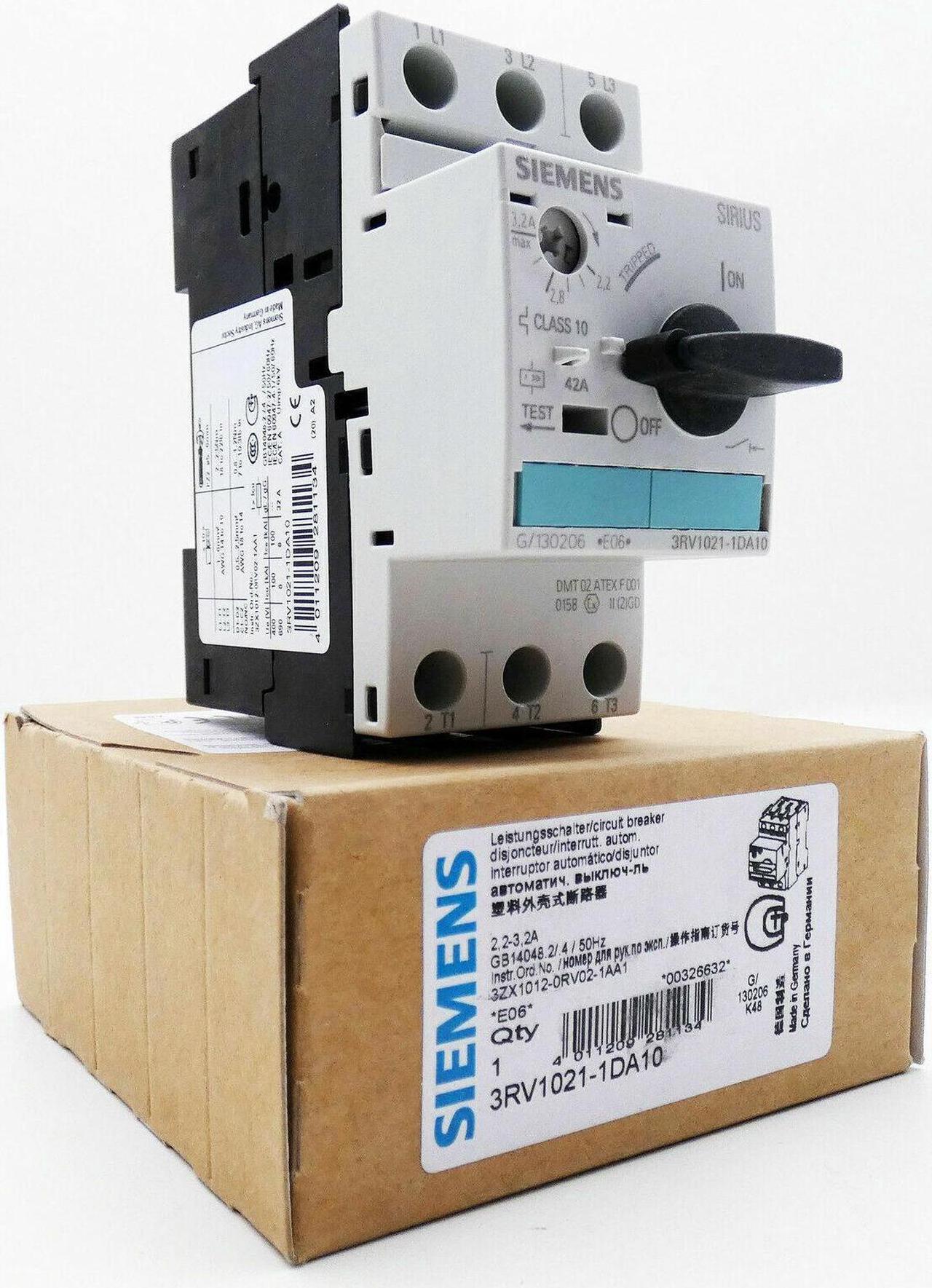 Siemens Circuit Breaker 3RV1021-1DA10 Motor Starter Adjustable AMP Range 2.2-3.2