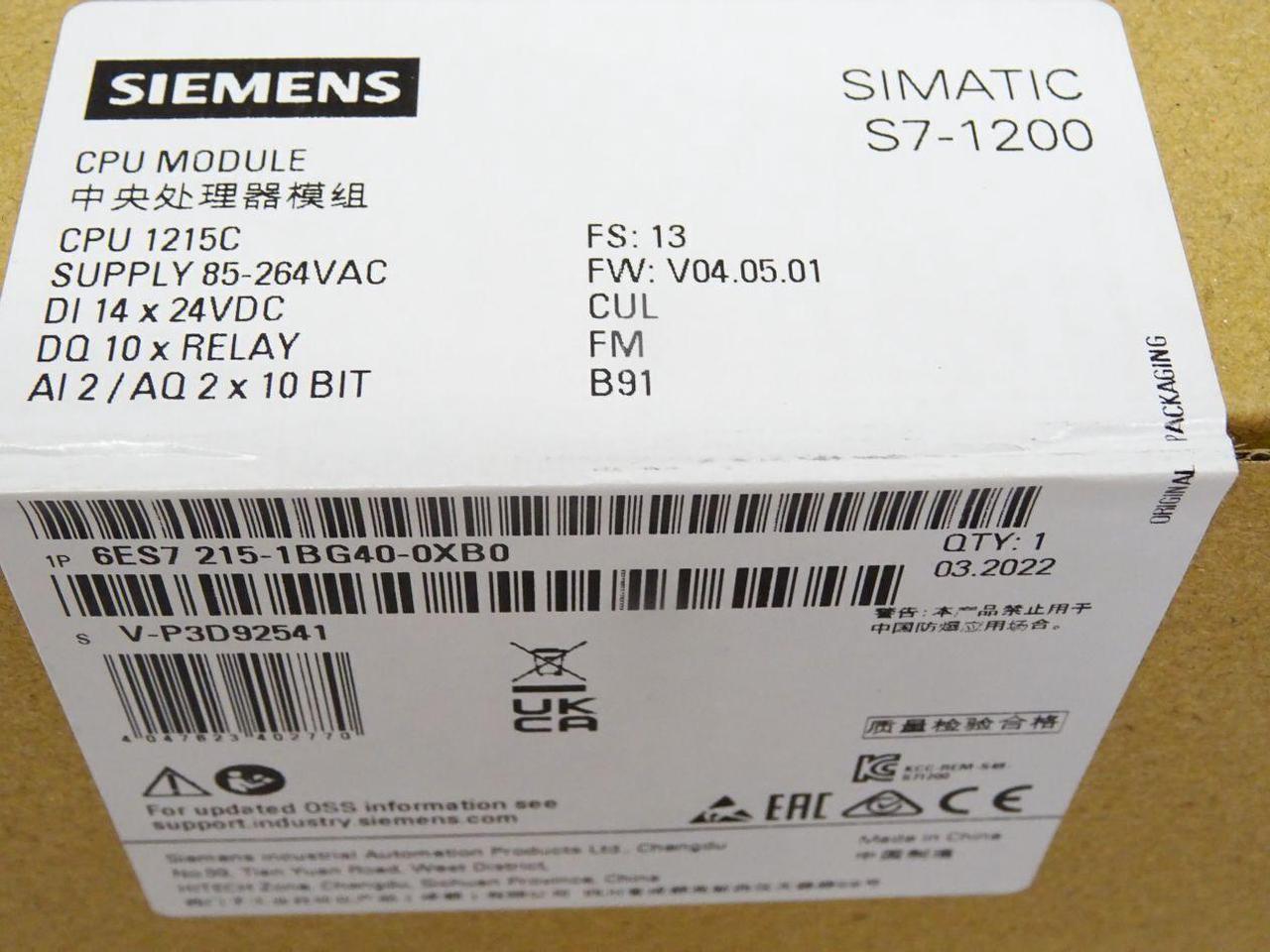 1PC SIEMENS 6ES7 215-1BG40-0XB0 6ES7215-1BG40-0XB0 CPU Module New In Box