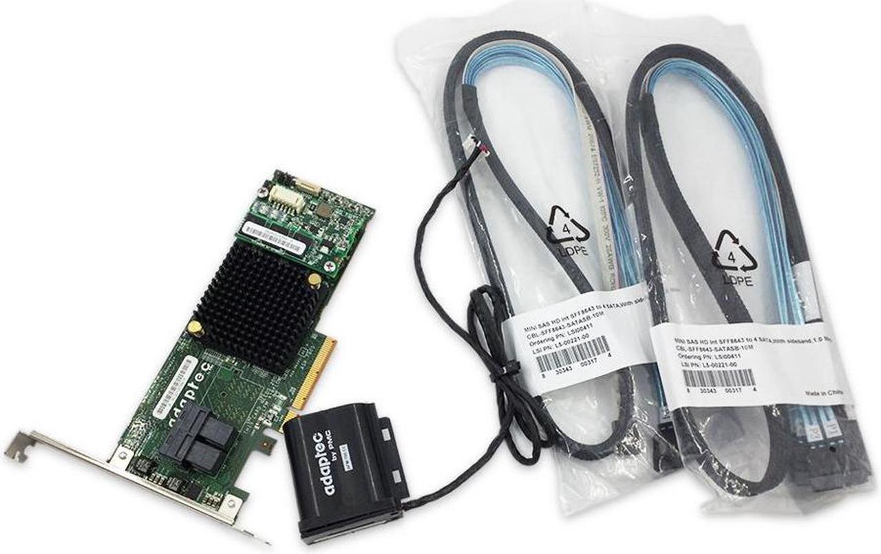 Adaptec ASR-7805 1G Cache PCIe 6GBs RAID Adapter Card w/ Batter + 8643 cables