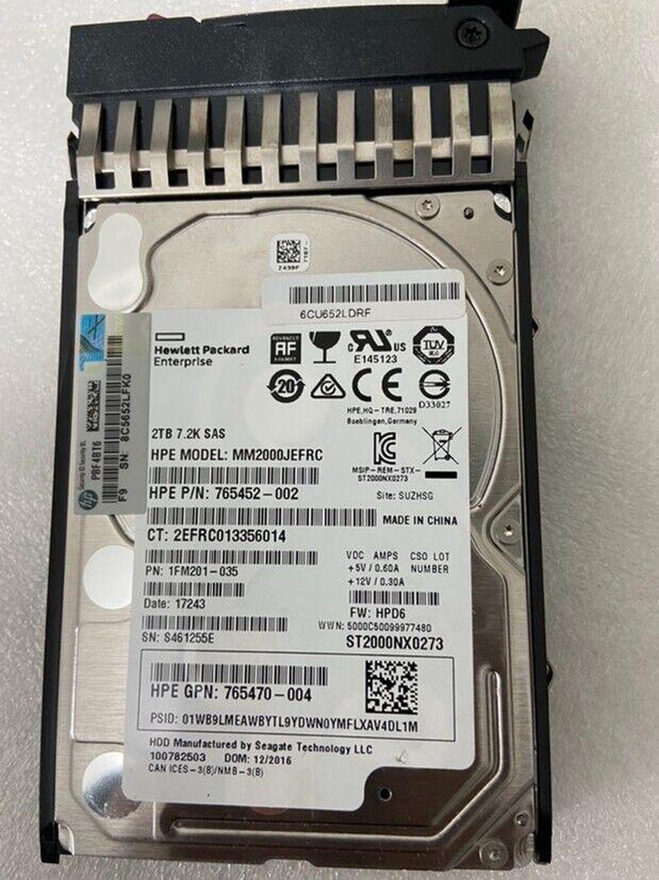 HPE 787679-002 MSA 2tb 12g SAS 7.2k RPM SFF 2.5 512e MDL J9F51A HARD DRIVE HDD