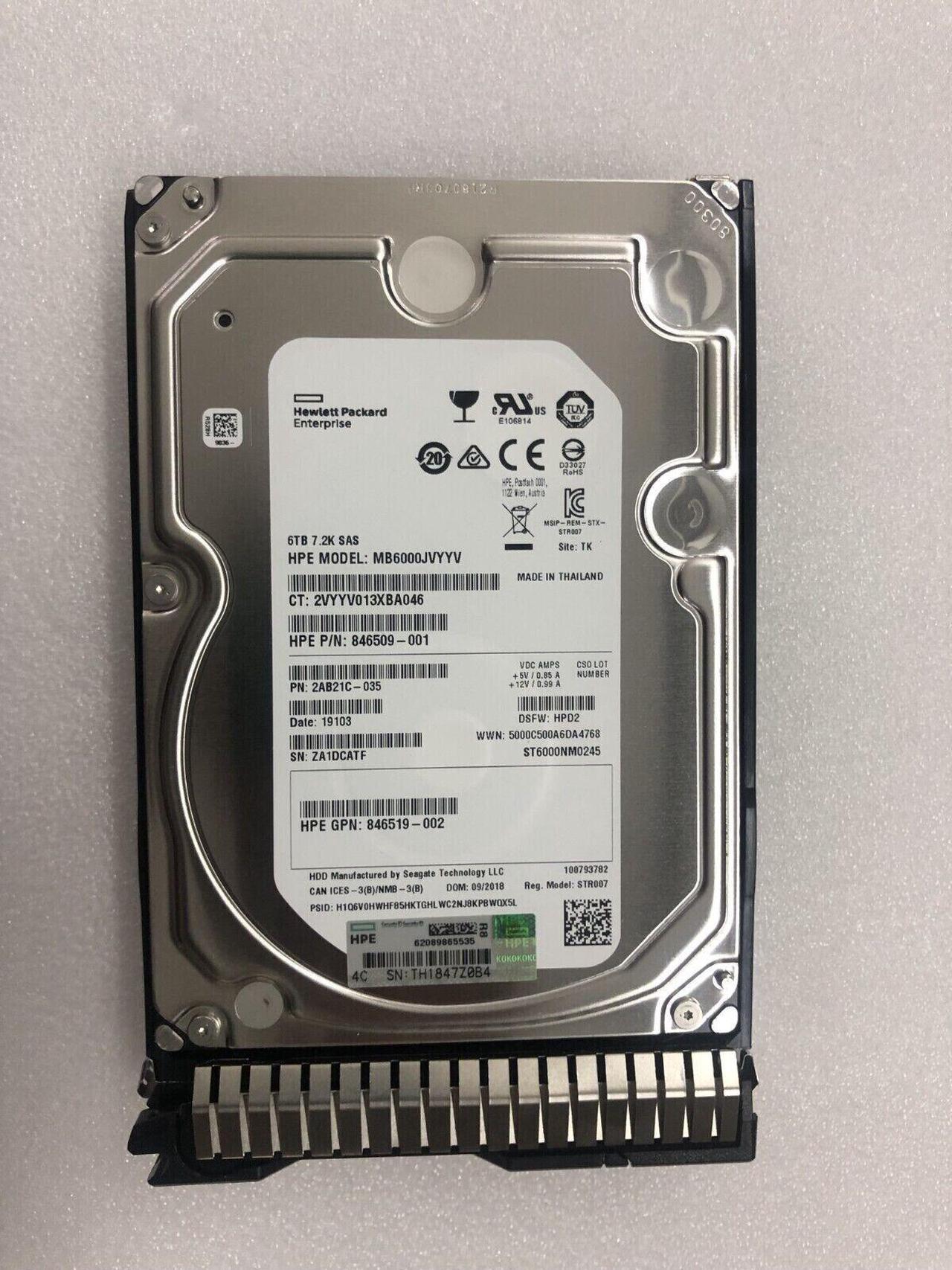 HPE MSA 6TB SAS 12G Midline 7.2K LFF (3.5in) M2 HDD R0Q58A P13248-001 Hard Drive