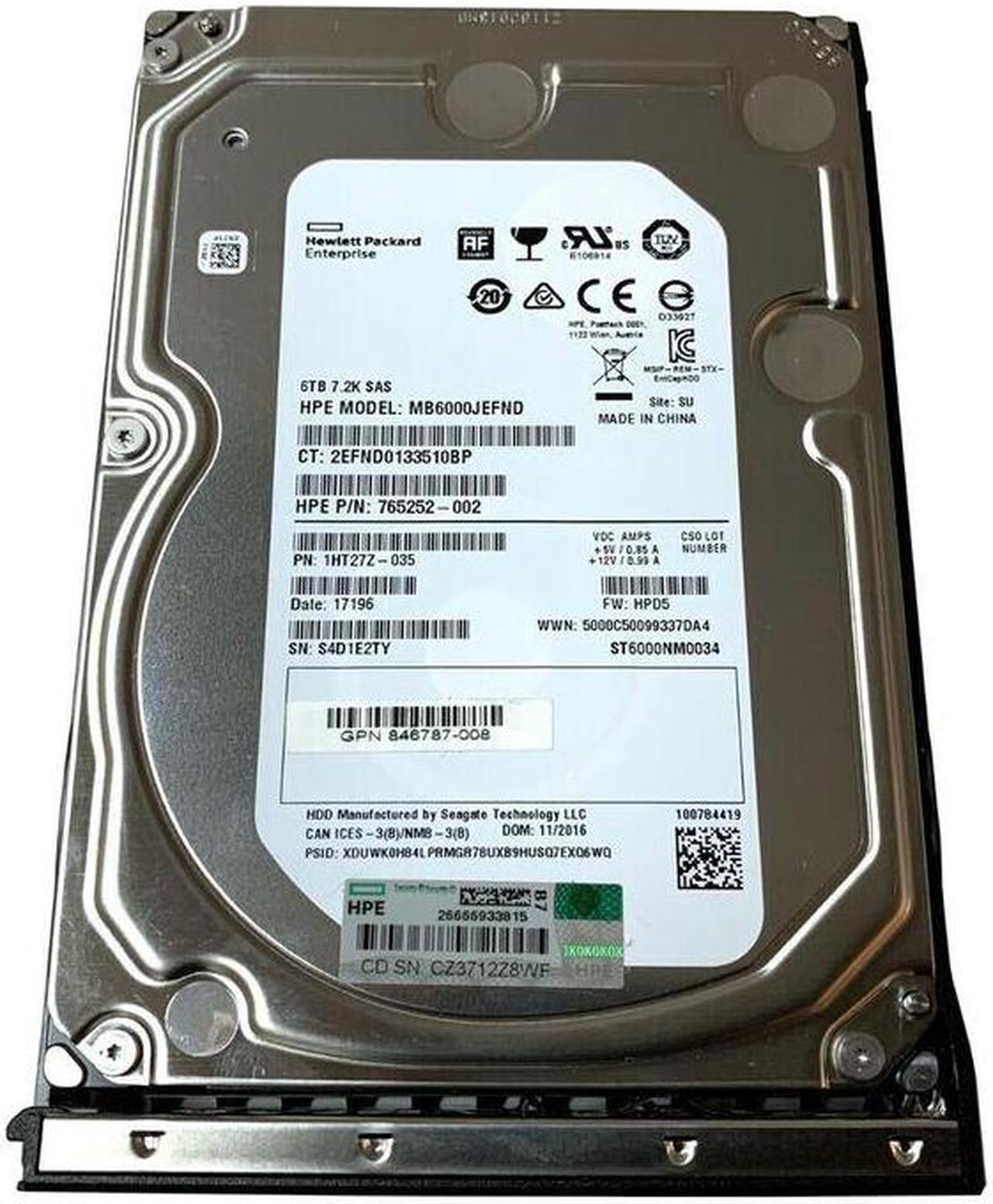 NEW 847036-001 HP 6TB SAS 7,200 RPM, 3.5in LFF 12 Gb/s Hard Drive 846998-B21