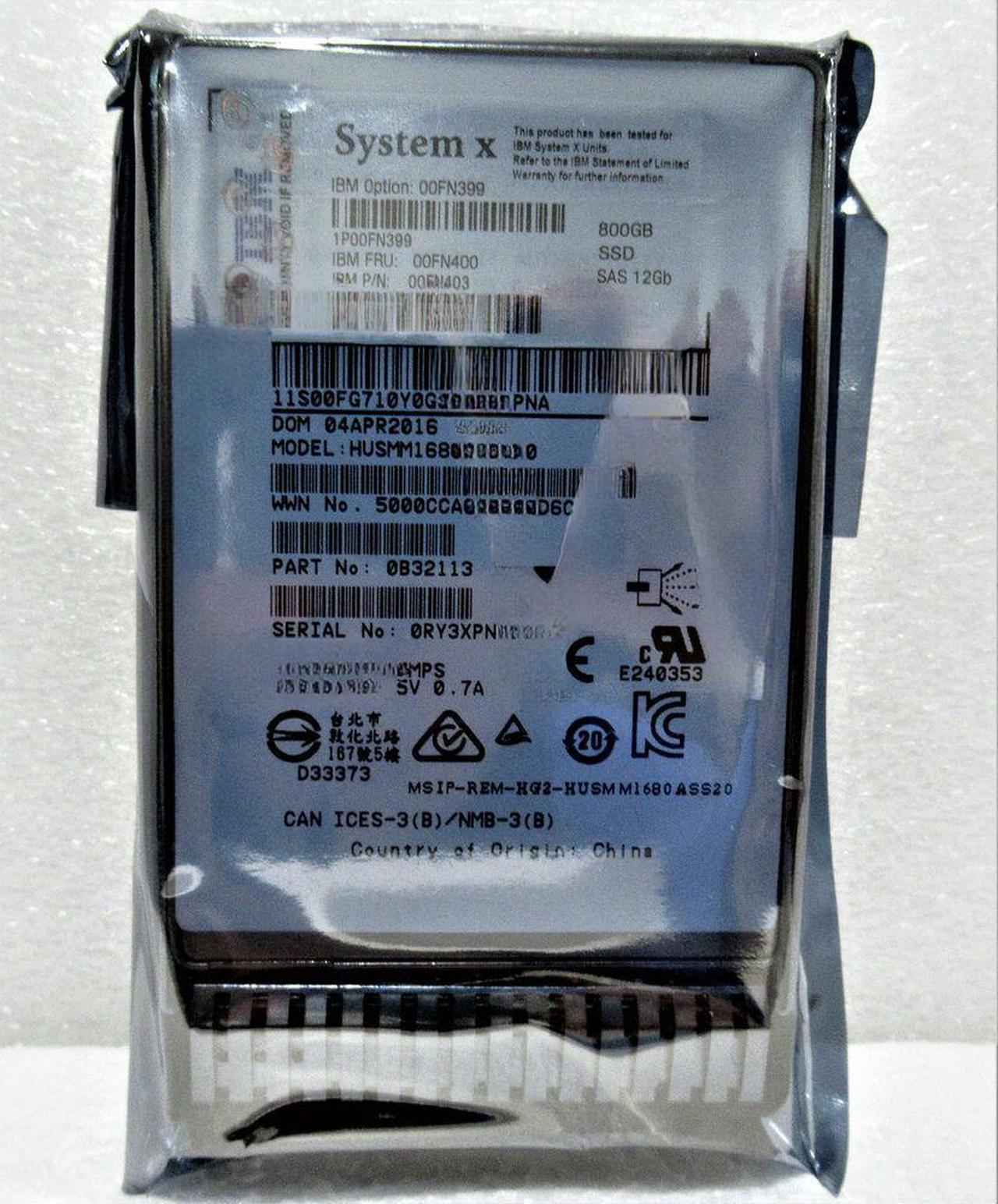 00FN400 00FN399 00FN403 IBM 800GB MLC 12G Hot Swap 2.5in SAS Solid State Drive