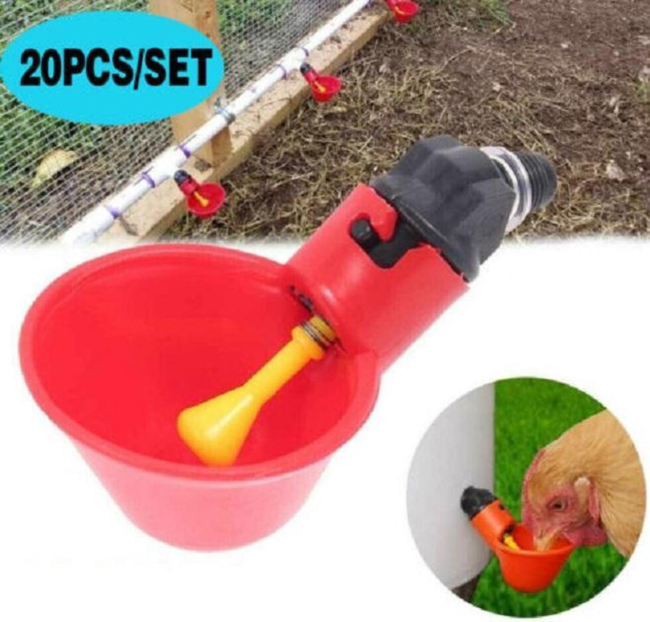 20Pcs Poultry Water Waterer Chicken Hen Drinking Cups Plastic Automatic Drinker