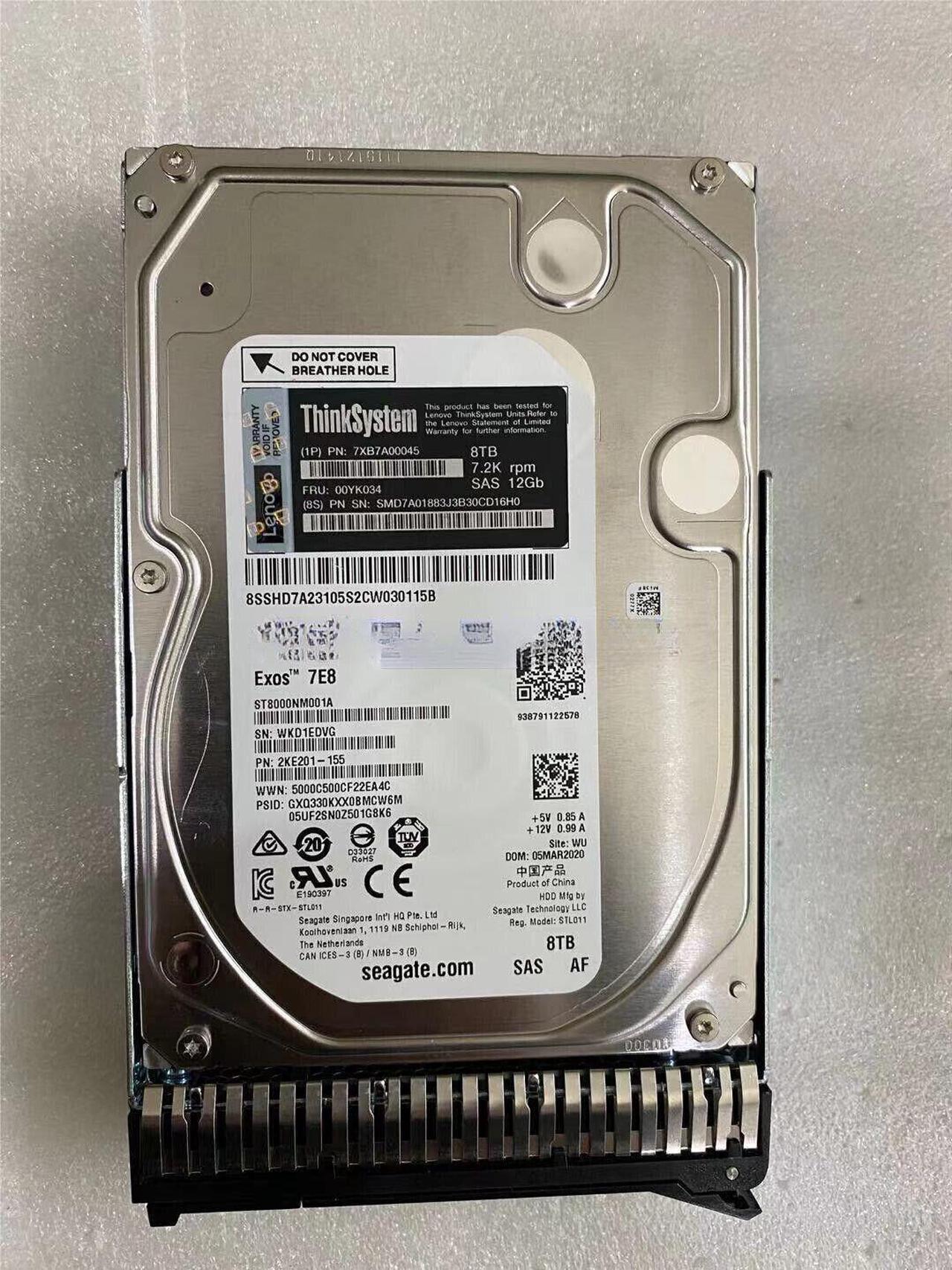 NEW For Lenovo 00YK034 7XB7A00045 3.5 inch 8TB 7.2K SAS 12G SR550 SR650 Hard Drive