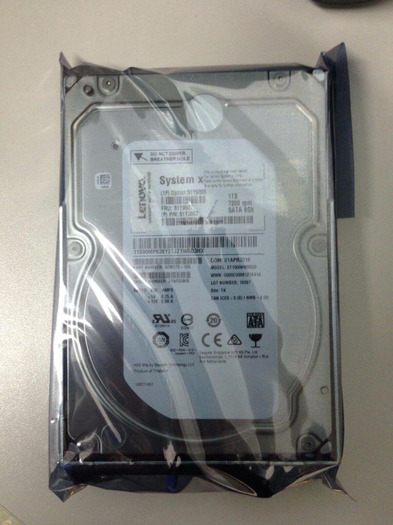 81Y9806 81Y9807 81Y3867 Lenovo 1TB 7.2K RPM 6Gb/s 3.5" SATAII HDD Hard Drive