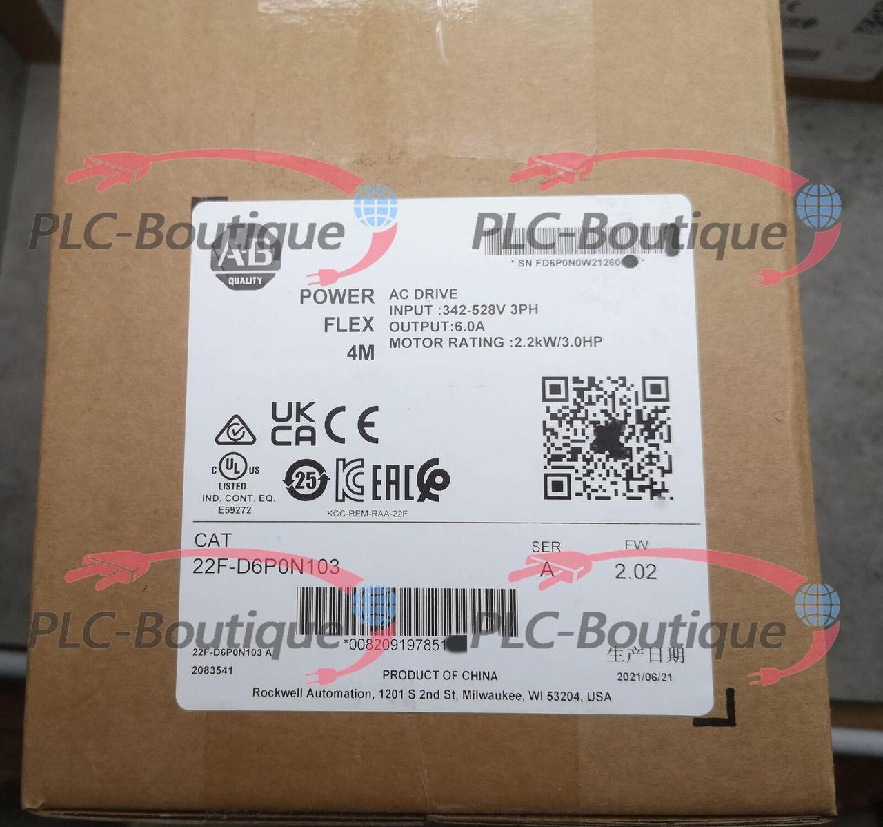 2022-2023 1PC New Allen-Bradley 22F-D6P0N103 4M 2.2 kW 3 HP AC Drive