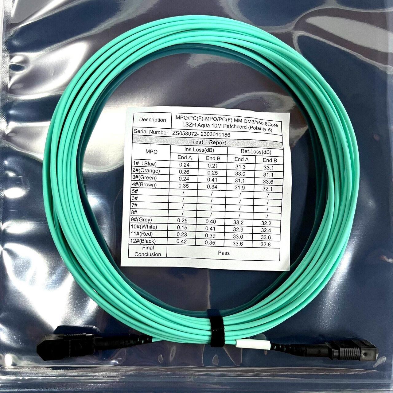 10M Patchcord 8 Core Aqua MPO/PC(F)-MPO/PC(F) MM OM3/150 Optic Fiber Cable