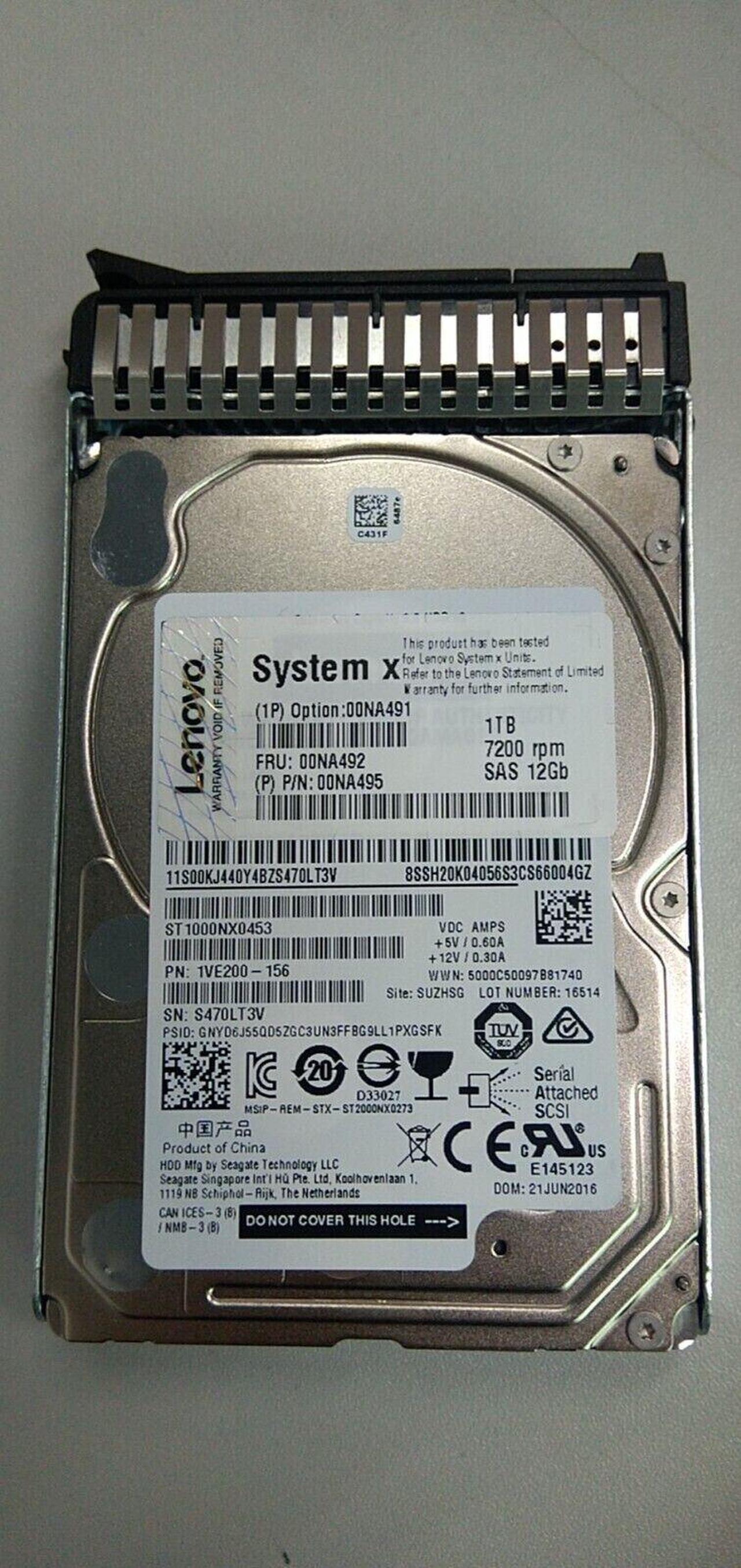 For New Lenovo 00NA491 00NA492 1TB 7.2K 12Gbps NL SAS 2.5" G3HS HARD DRIVE