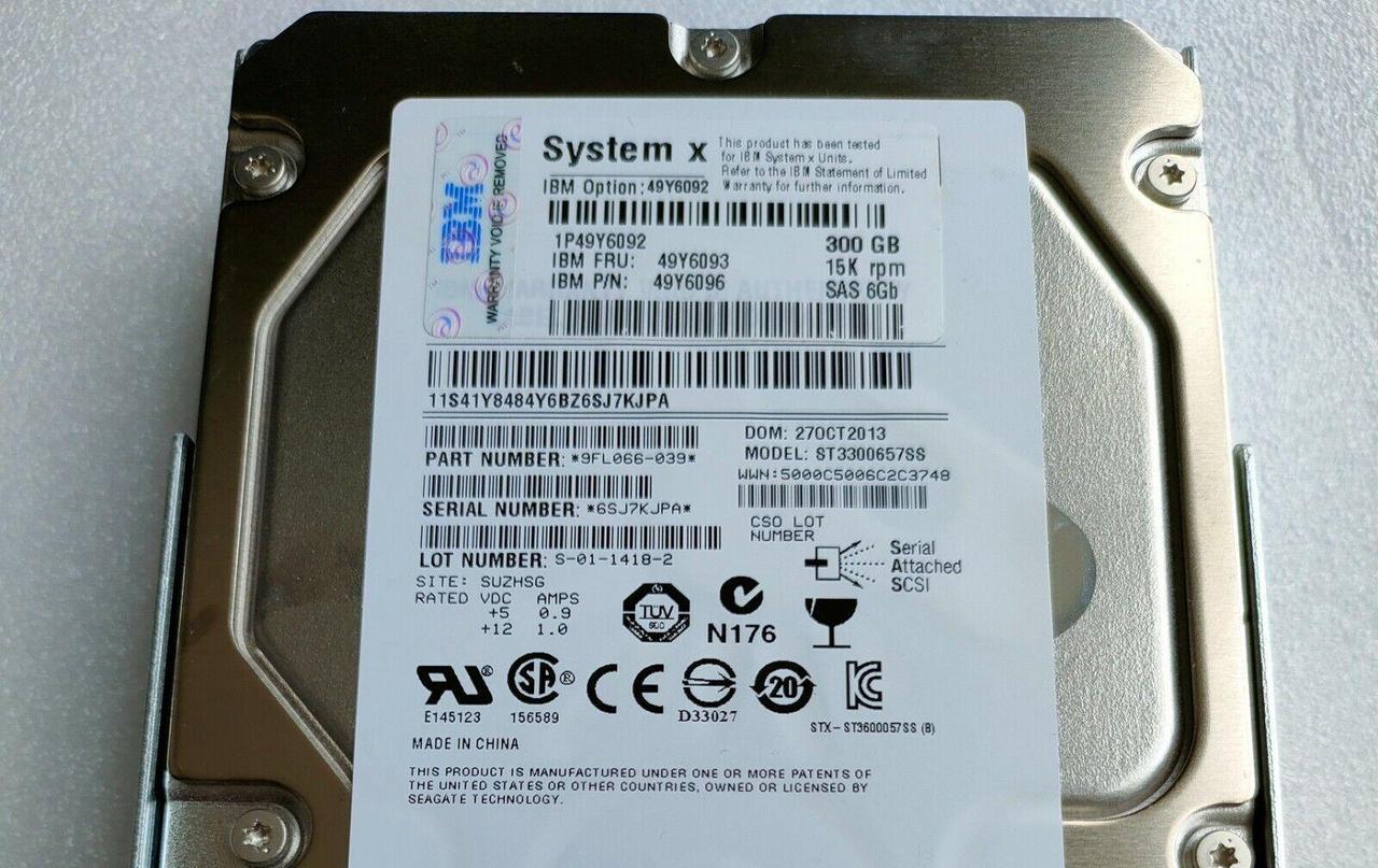 49Y6093 49Y6092 49Y6096 300GB 15K 6G 3.5" G2HS LFF SAS X3650 M4 HARD DRIVE