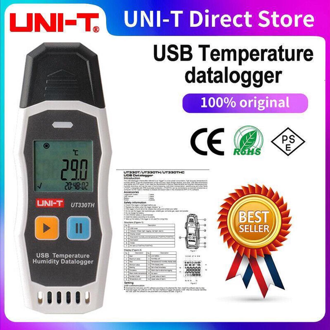 UNI-T UT330TH Electronic Digital Thermometer Hygrometer LED Screen USB Recorder