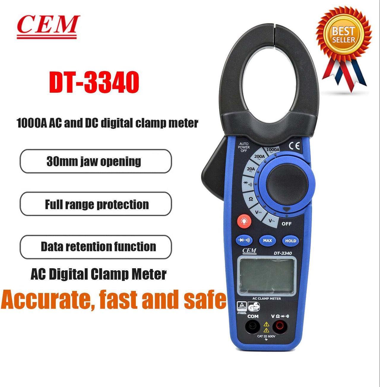 CEM DT-3340 1000A AC/DC Digital Clamp Meters Data Hold Function Auto Power OffK