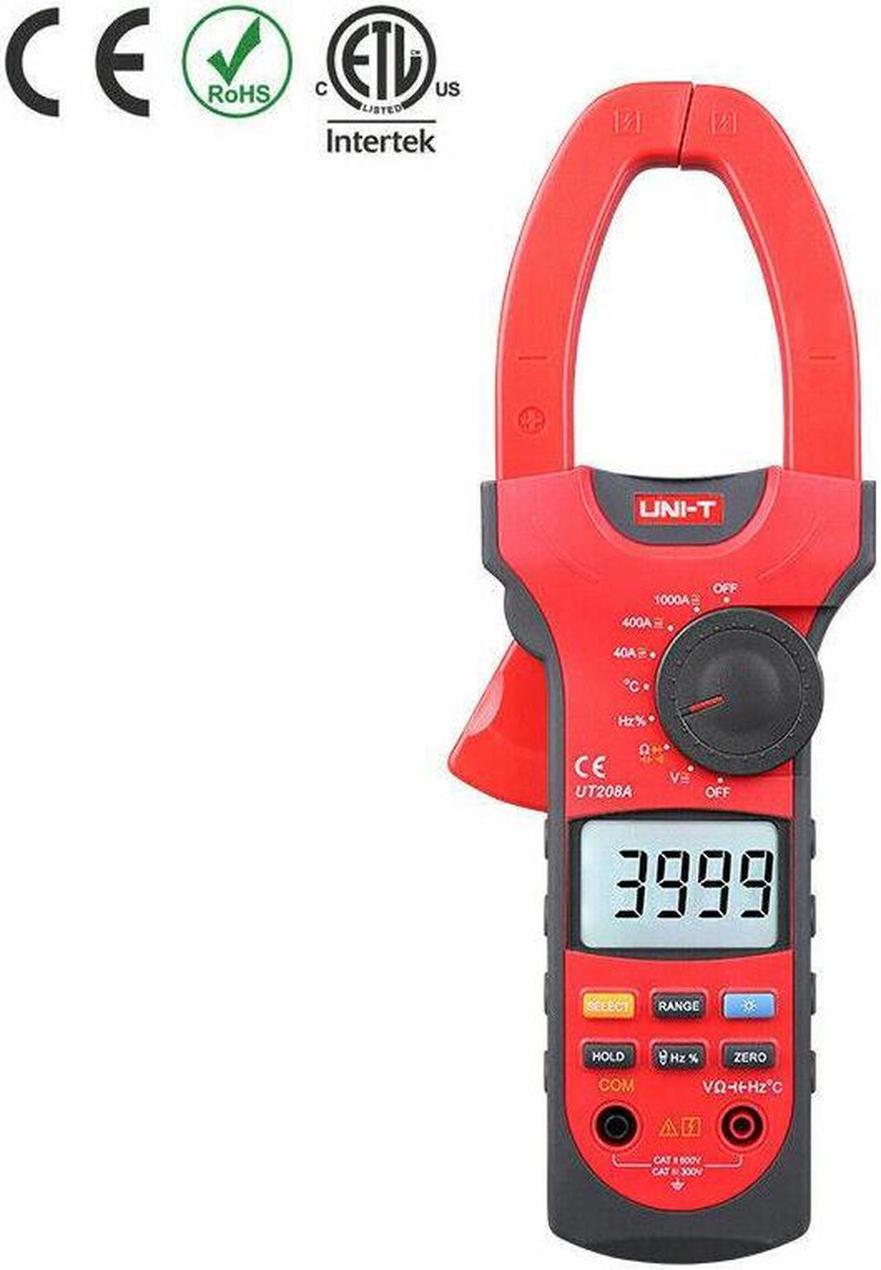 UNI-T UT208A AC DC Clamp Multimeter Auto Range Volt Amp Ohm Cap Hz Temp TesteKd