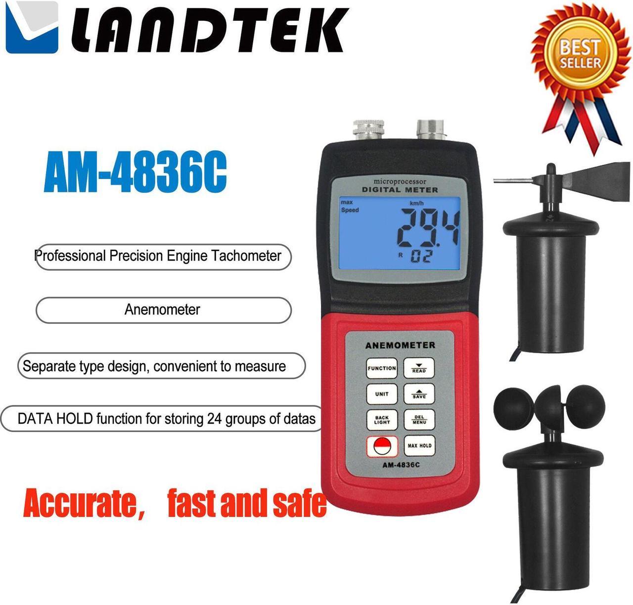 AM-4836C Multi-functional Anemometer Wind Speed Tester Air Velocity Meter Temp