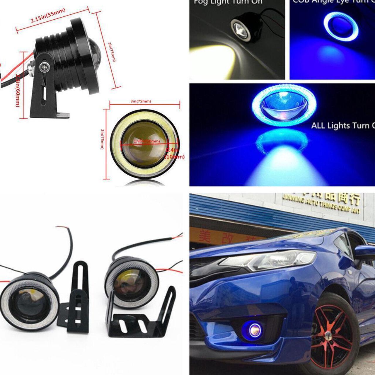 Car Angel Eye LED COB Lamp DRL Blue Halo Ring Hawkeye 2Pc 3IN Fog Driving Light