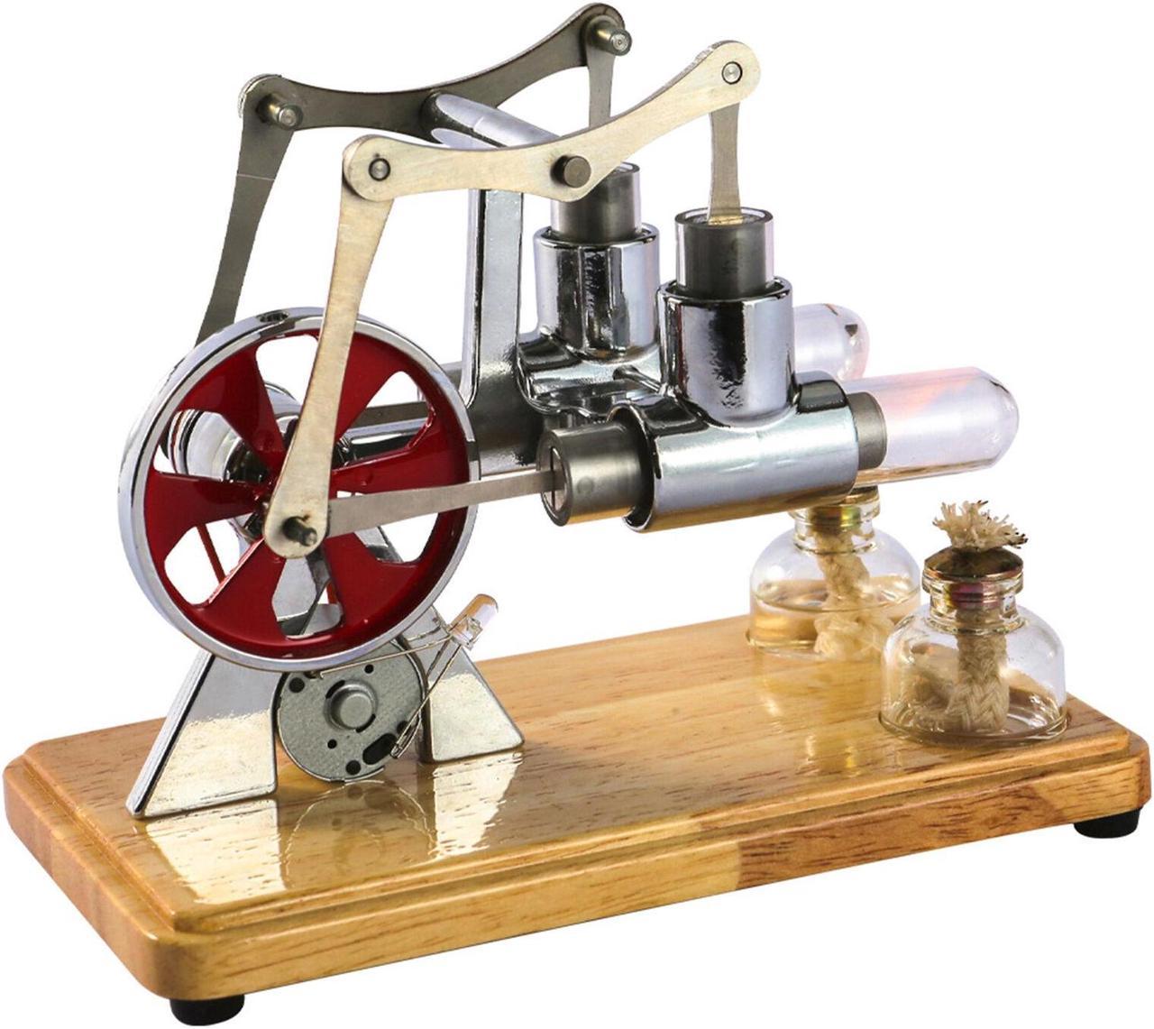 Hot Air Stirling Engine Motor Model Kit Dual Engine Generator w/ LED Light L8C8