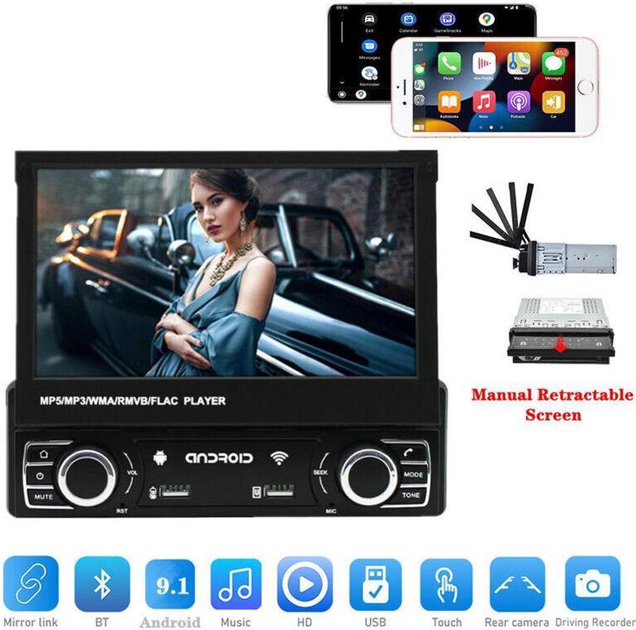 Android Car Radio Tape Recorder GPS Navigation 7" Retractable Screen Multimedia