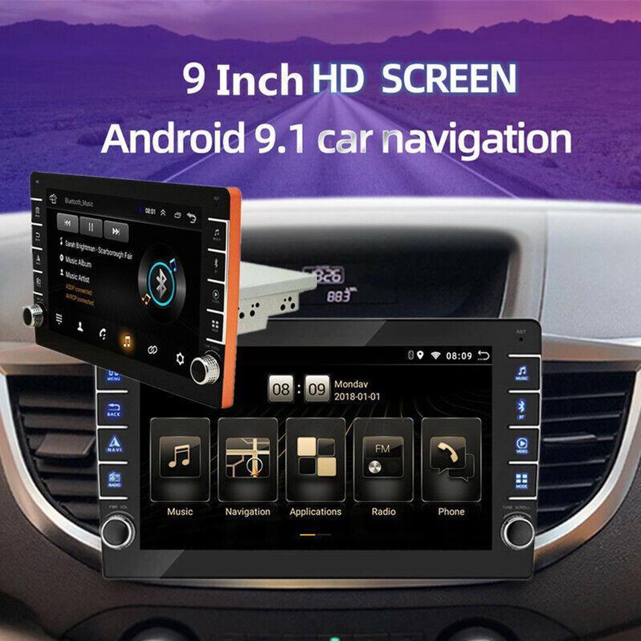 9in Android 1+16G 1Din Radio Car Multimedia Player Button Knob GPS Navigation