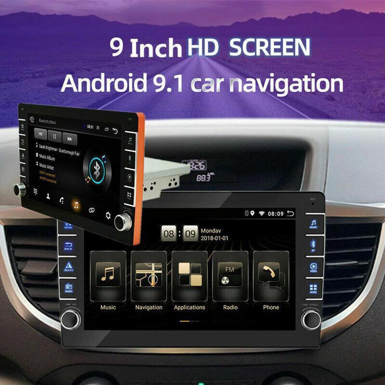 1Din Car Adjustable Radio 9" GPS Android GPS Nav Multimedia Player Button Knob