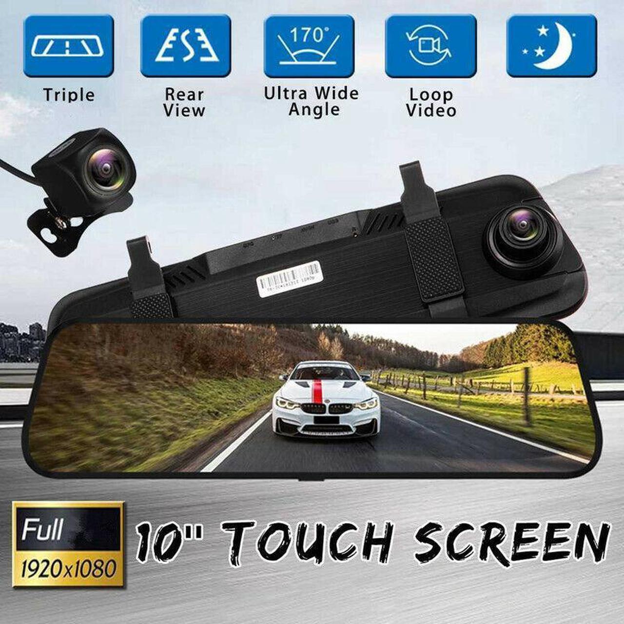 10" Touch Screen Rear View Mirror Camera Cycle Recording Night USE Dual Lens