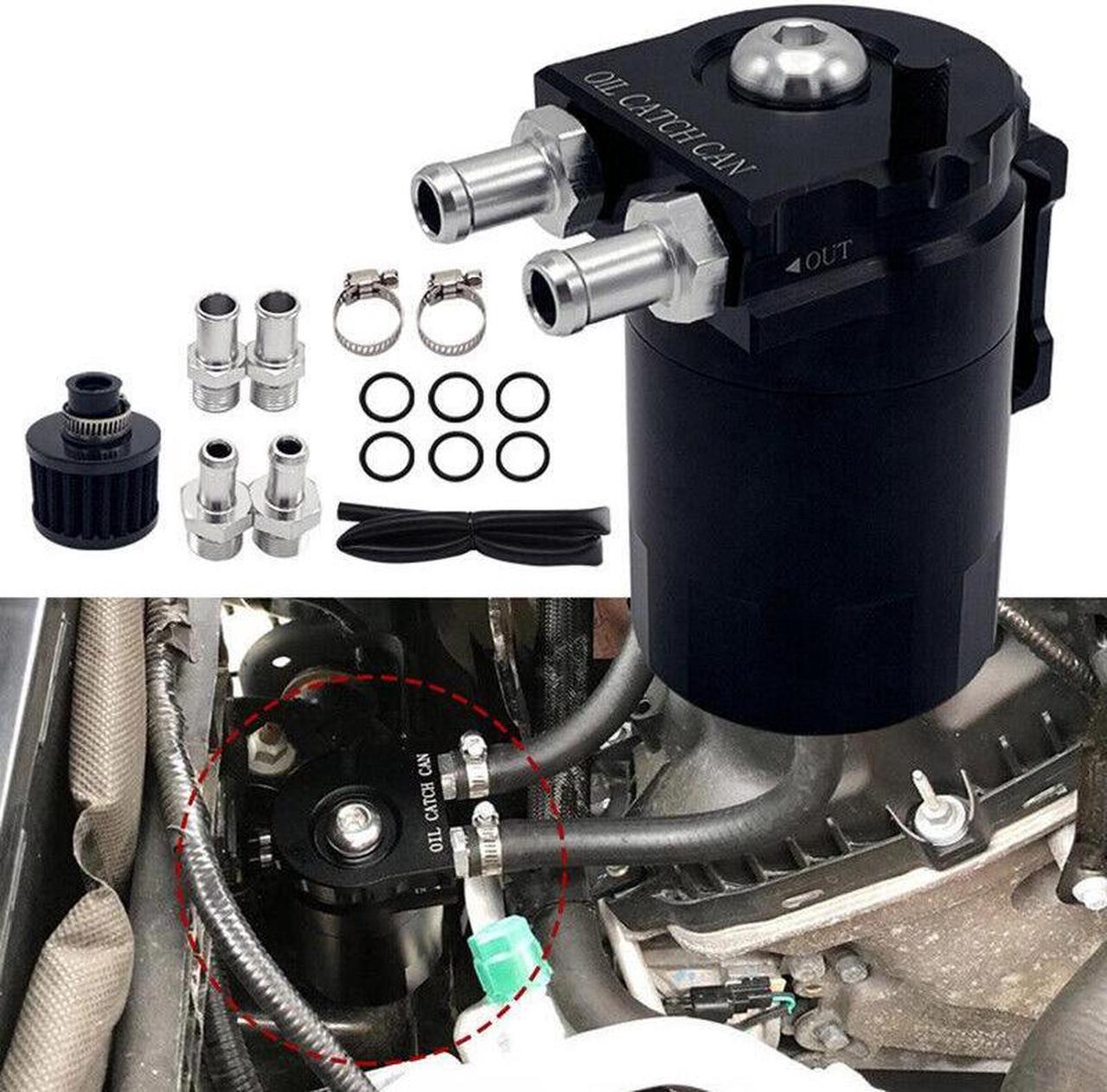 Car 2 Holes Baffled Aluminum Oil Trap Reservoir Fuel Catch Tank Air Filter Kit