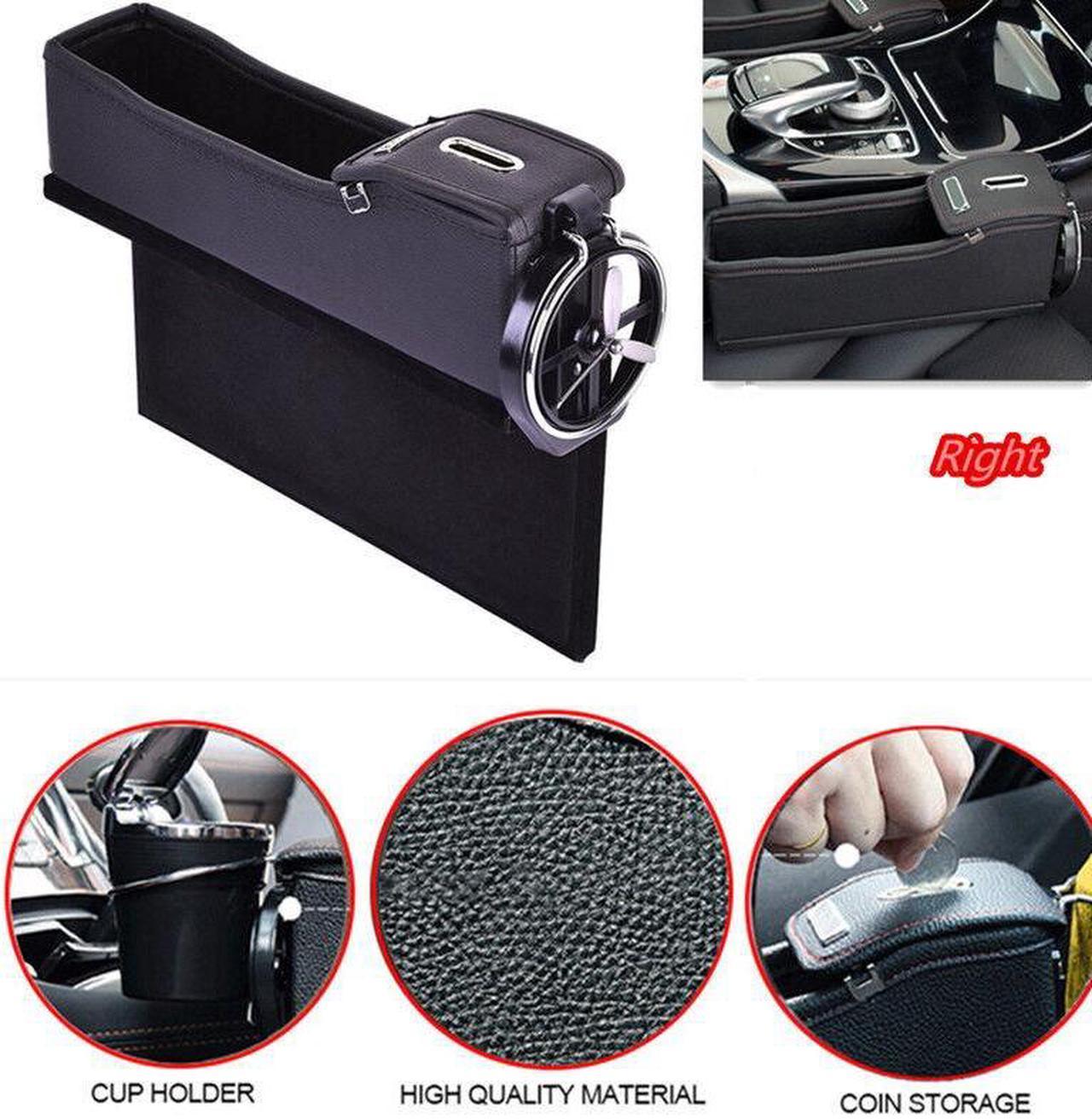 1Pc Car Right Seat Catcher Organizer Storage Coin Box Side Pocket With Cup Hoder