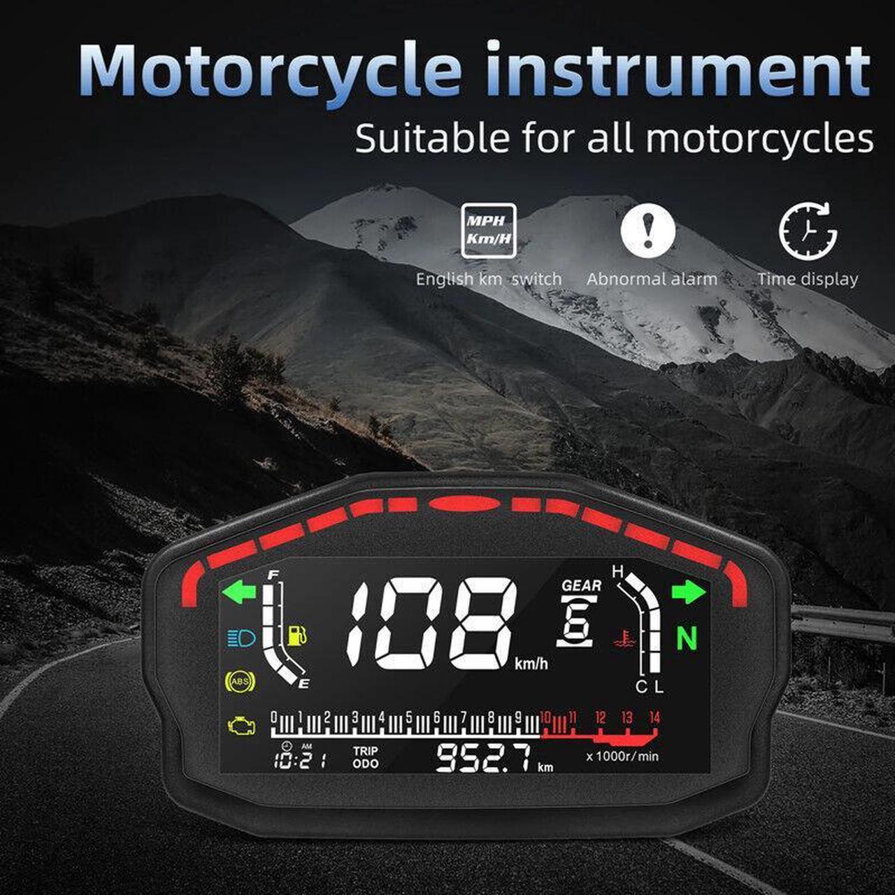 Adjustable Motorcycle Speedometer Dashboard Temperature Gauge LED LCD Odometer