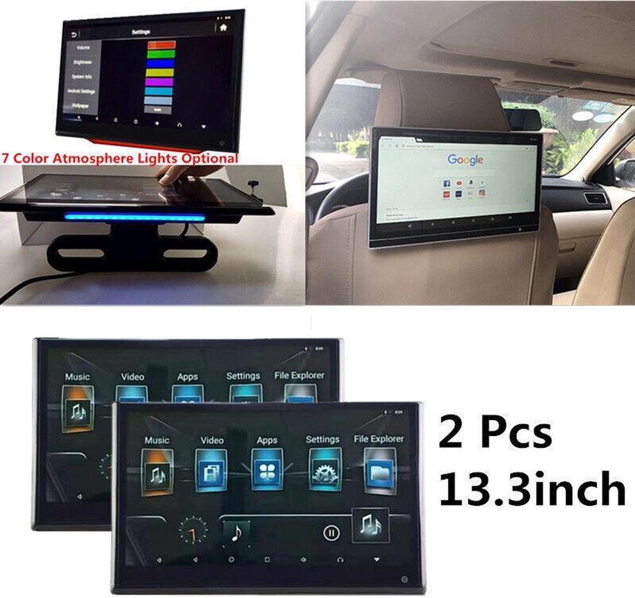 2x 13.3 Android Car Headrest Monitor Video Touch Screen WIFI Bluetooth Player