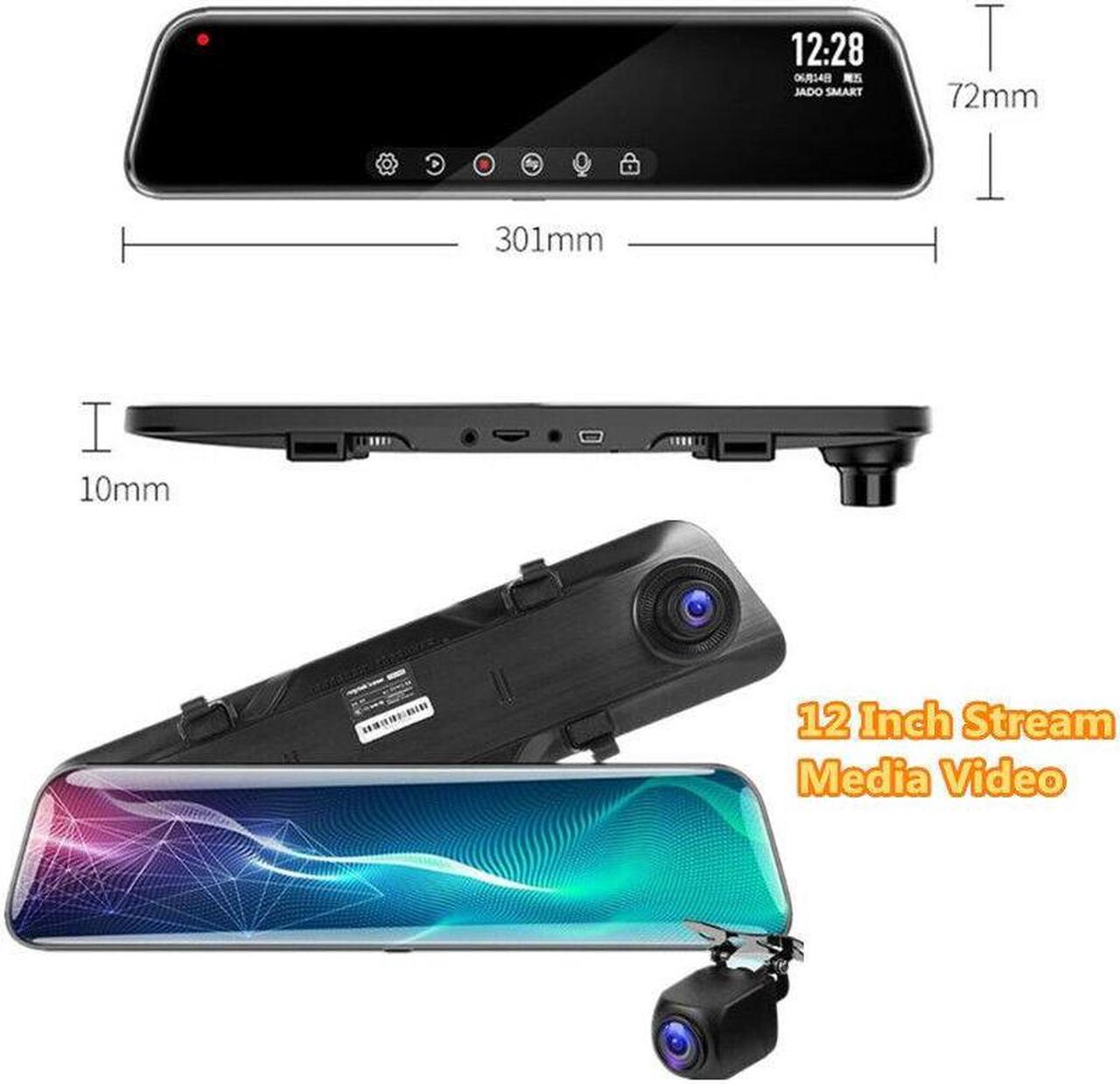 Car DVR 12" Touch Mirror Dual Lens Dash Cam Video Recorder With Rear View Camera