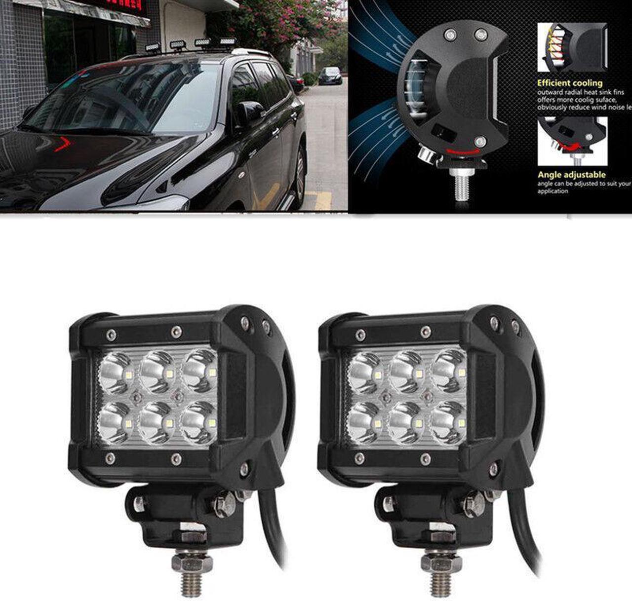 2Pcs Car Suv 18W LED Work Light Bar Flood Offroad 4WD Pickup Fog Truck Spotlight