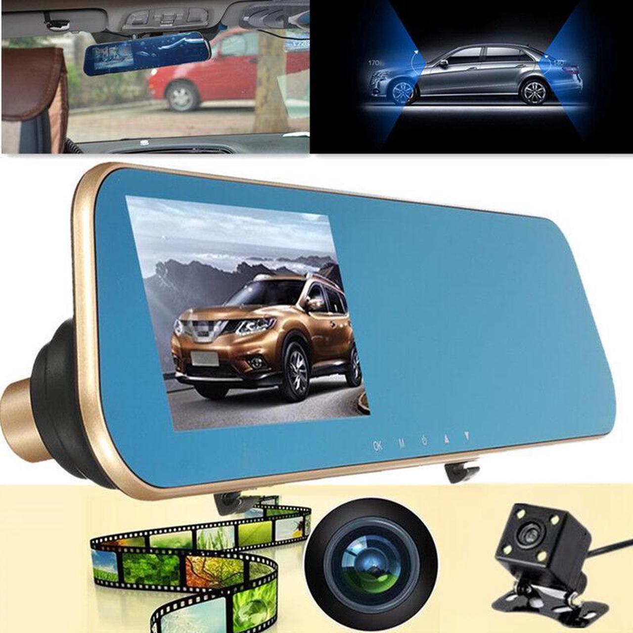 Mirror Dual Lens Monitor Full 4.3" LCD Car DVR Rear View Camera Driving Recorder