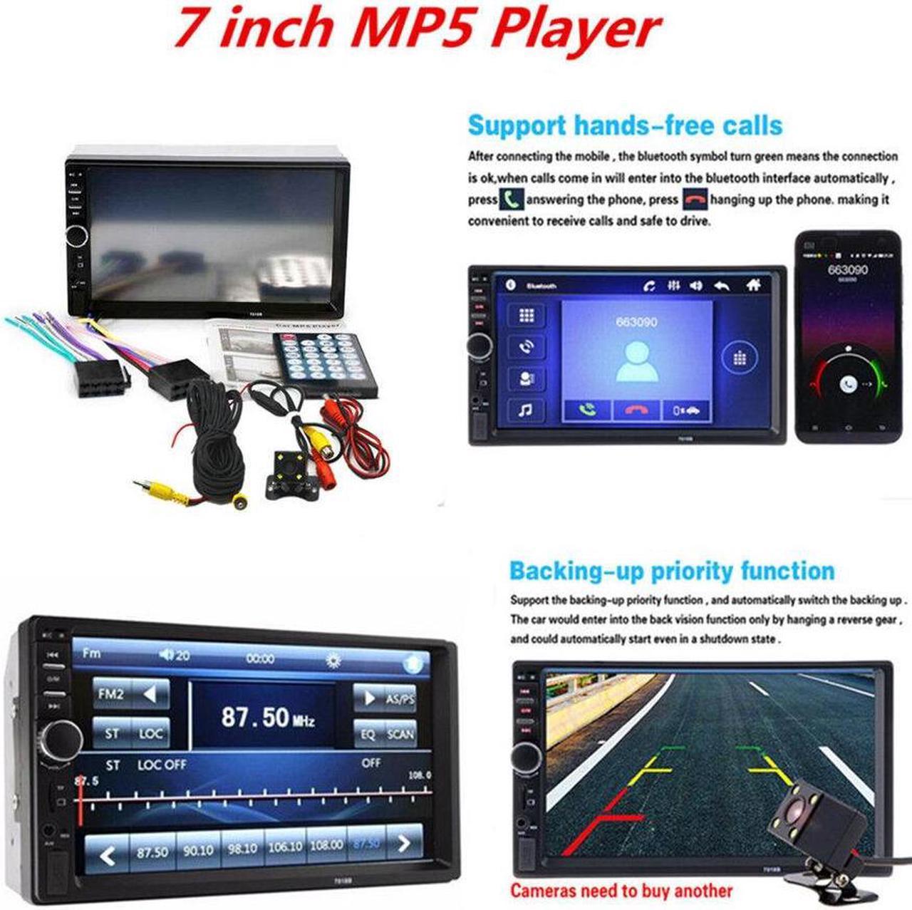 7" Touch Screen FM Bluetooth Radio Audio Stereo 2 Din Car MP5 Video Player Camer