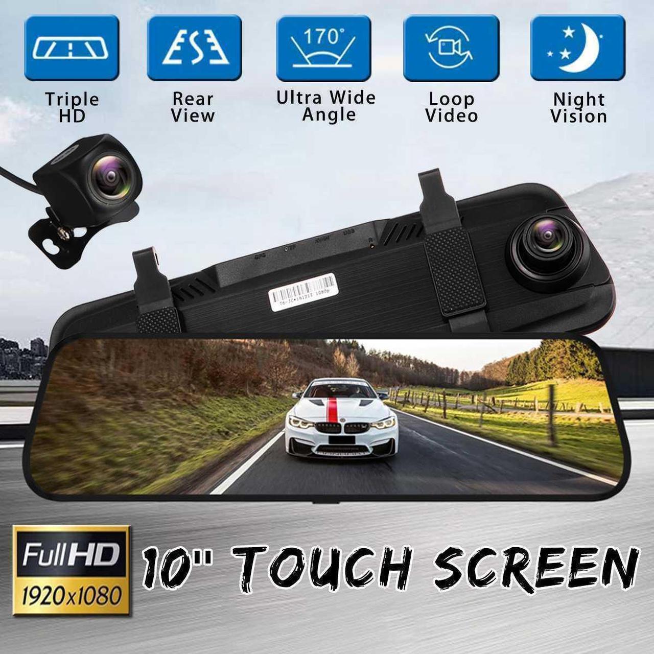 Car Mirror 1080P Back Camera Dual Lens Video Recorder 10inch Touch Screen Logger