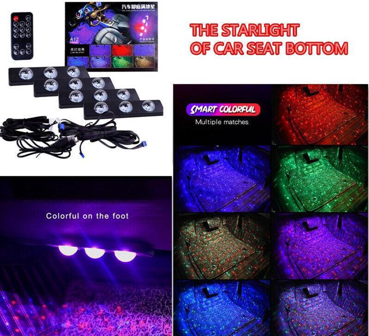 Car RGB LED Foot Star Light Neon Atmosphere Strip Music Sensor Remote Control