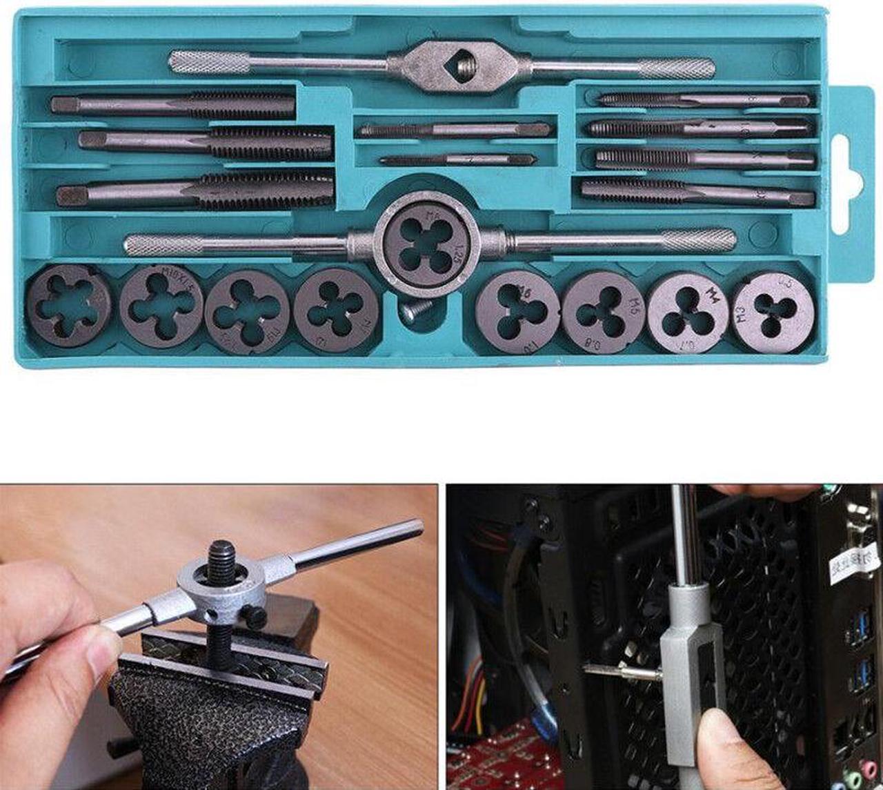 Car 20x Tool Kit Metric Adjustable Taps Dies Wrench Handle Tap Die M3-M12 Screws