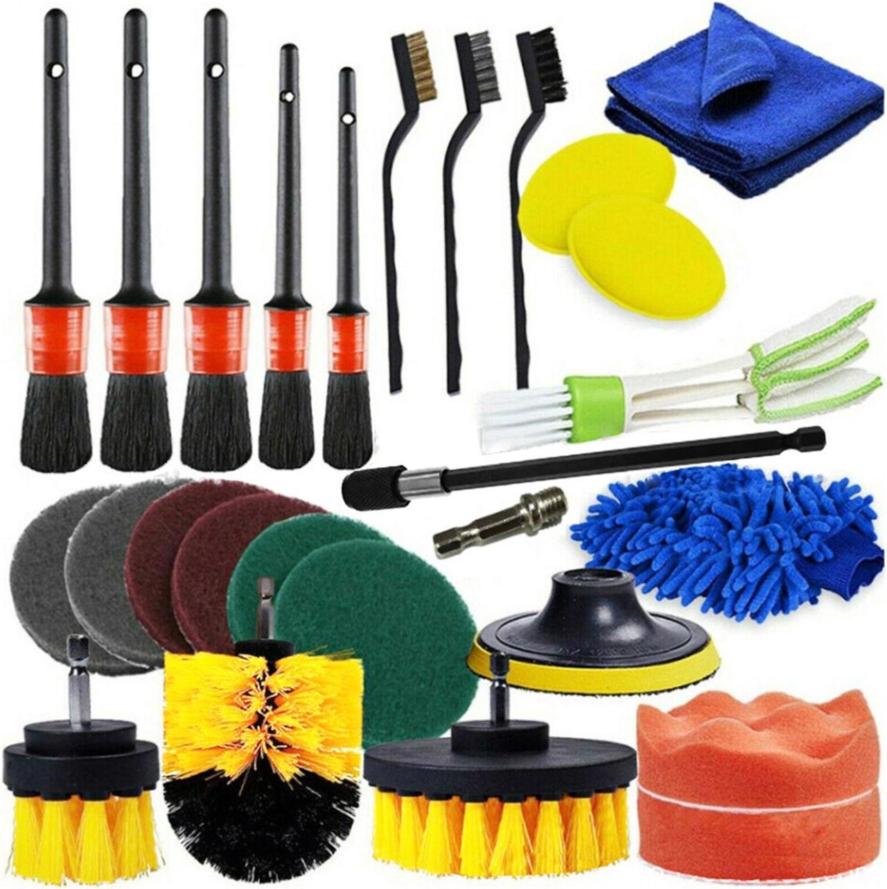 26PCS Car Cleaning Kit Interior Exterior Auto Detailing Wash Drill Brush N5E4