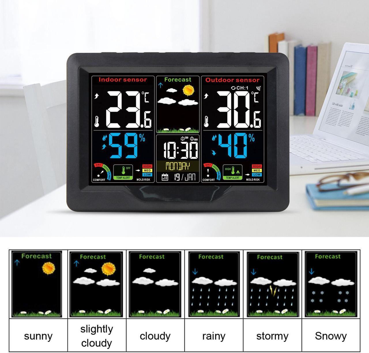 Wireless LCD Digital Indoor & Outdoor Weather Station Clock Thermometer E6I5