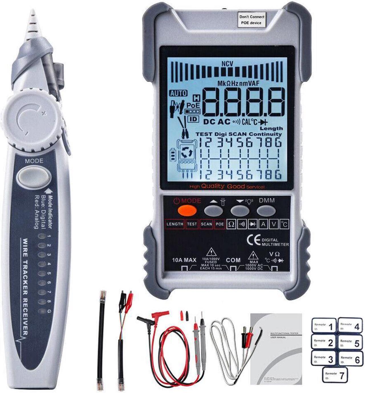 Handheld Portable 2in1 Network Cable Tester Multimeter LCD Display with T7W6