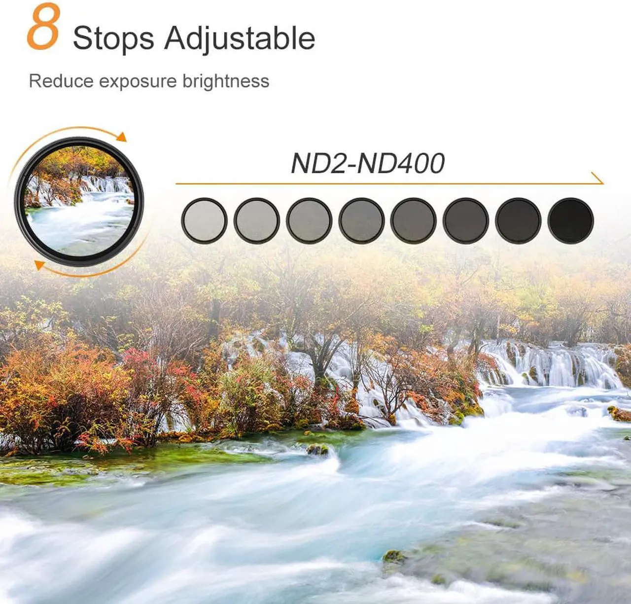 Alt view image 3 of 14 - K&F Concept ND Filter Variable ND2-400 ND Neutral Density Fader Adjustable ND2 ND4 ND8 ND16 ND32 to ND400 Lens Filter for Camera Lenses (77MM)