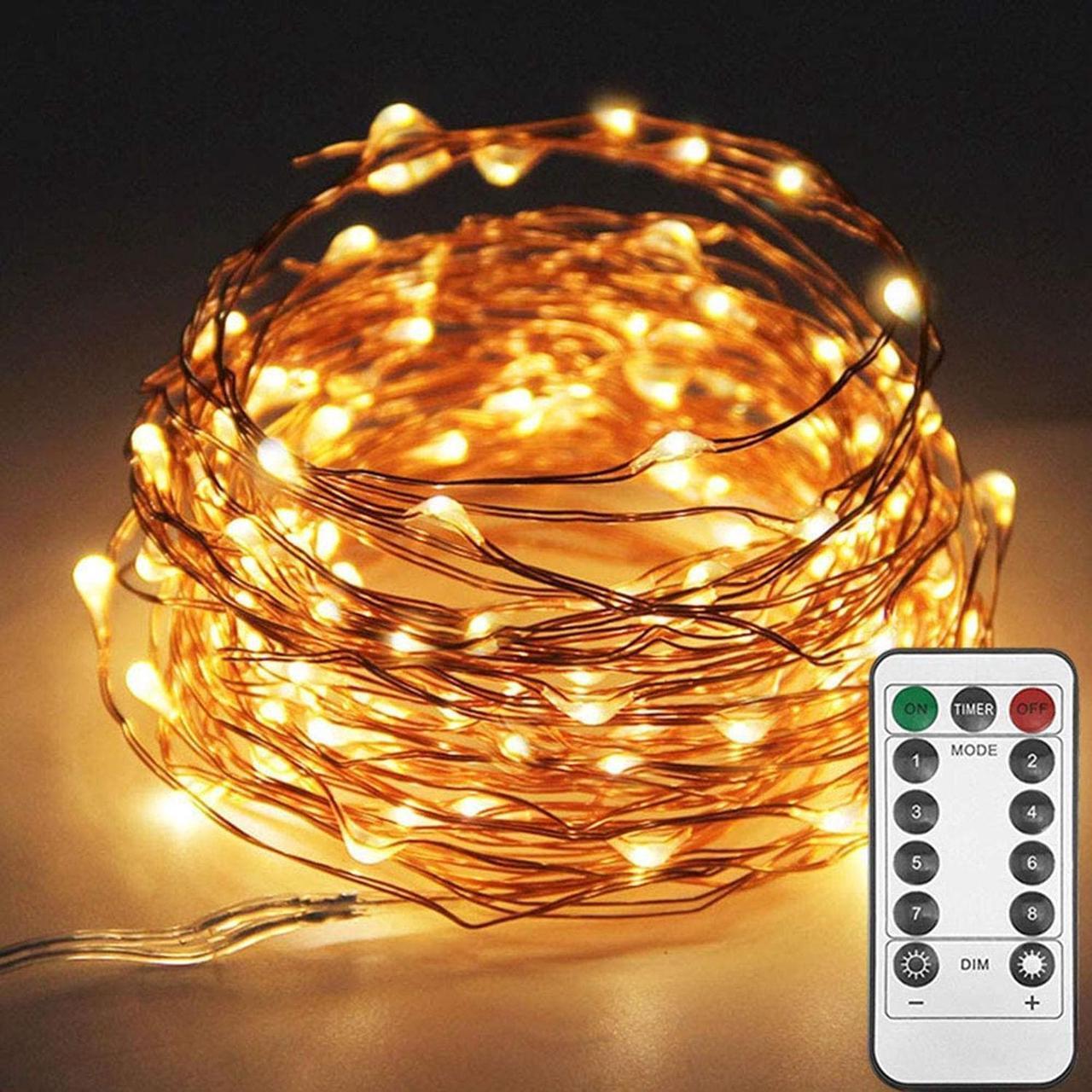 Main image of SOWAZ Battery-operated Remote Control 100 LED 33ft Copper String Light Bulbs
