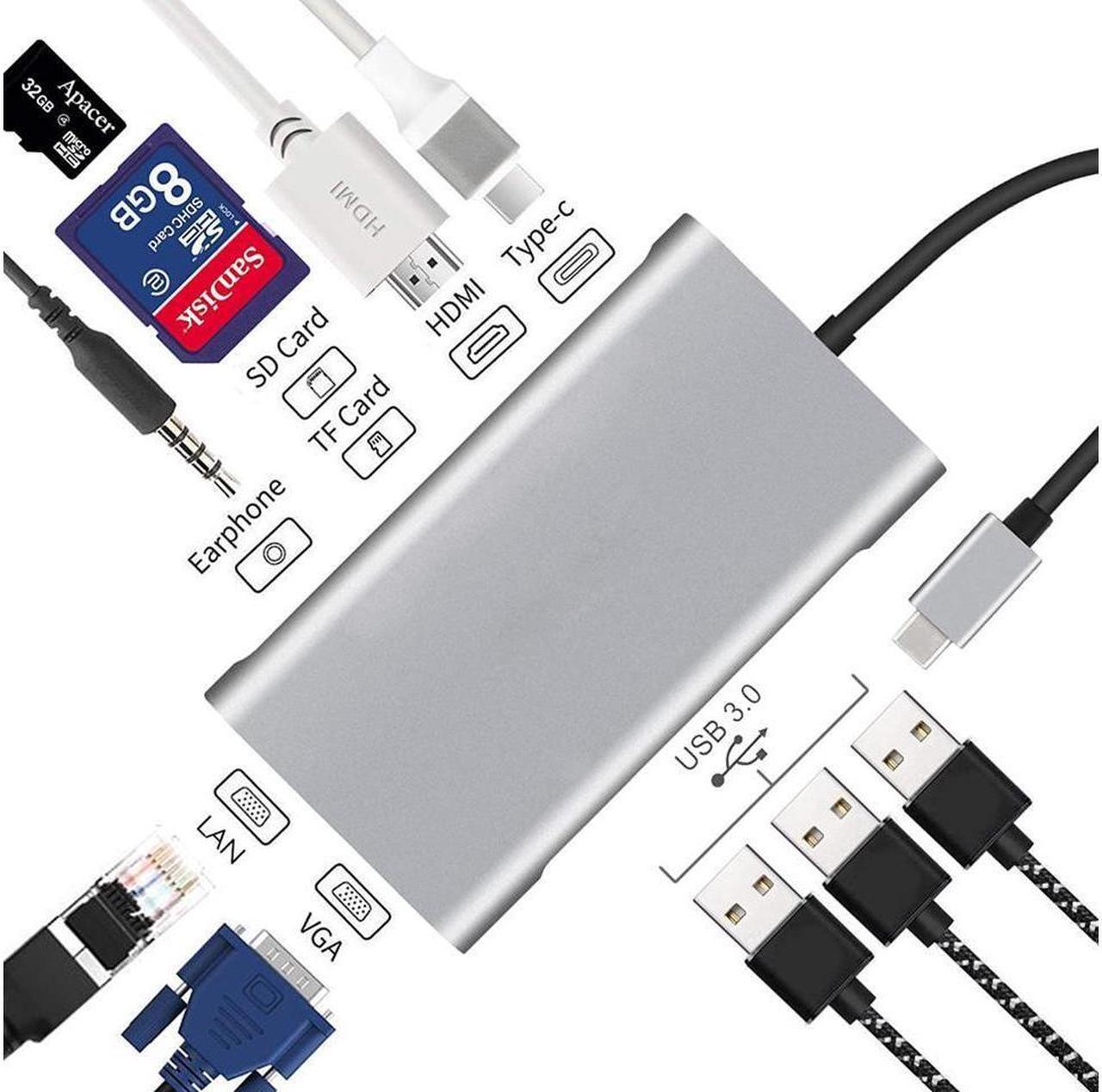 Alt view image 2 of 7 - IXJYLCPC USB C Hub, USB C Adapter 10 in 1 Thunderbolt 3 hub 1000M RJ45 Ethernet, 4K HDMI, VGA, 3USB 3.0 Ports, PD Charging Port, Card Reader, Audio Mic Port MacBook, Chromebook More